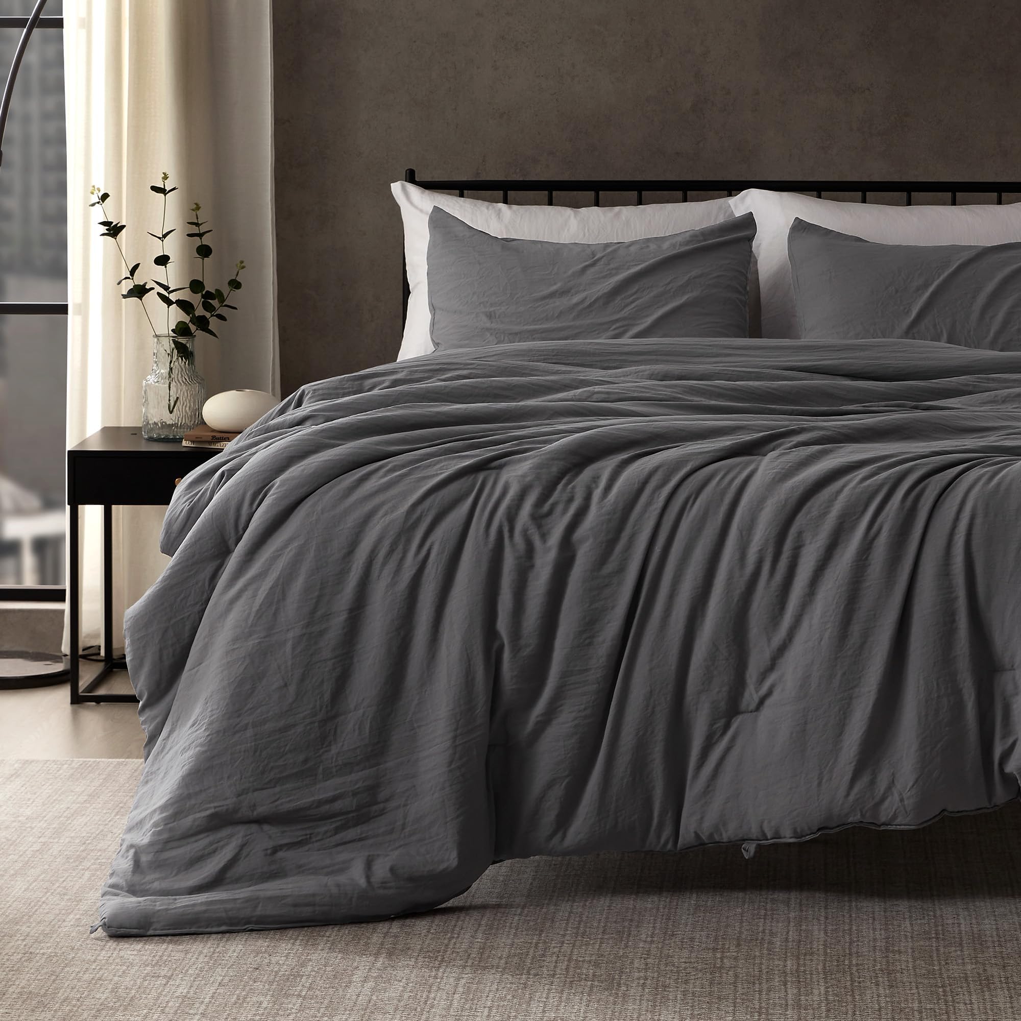 SLEEP ZONE King Size Comforter Set, Duvet Insert with Natural Wrinkle Texture, Cotton-Linen Feel, Lightweight and Breathable Fluffy Bedding Sets with