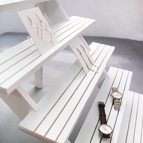 Miniatura 5 de NAJMECHOY Exhibición al por menor Pendiente y anillo Soporte de madera blanca Estante de almacenamiento