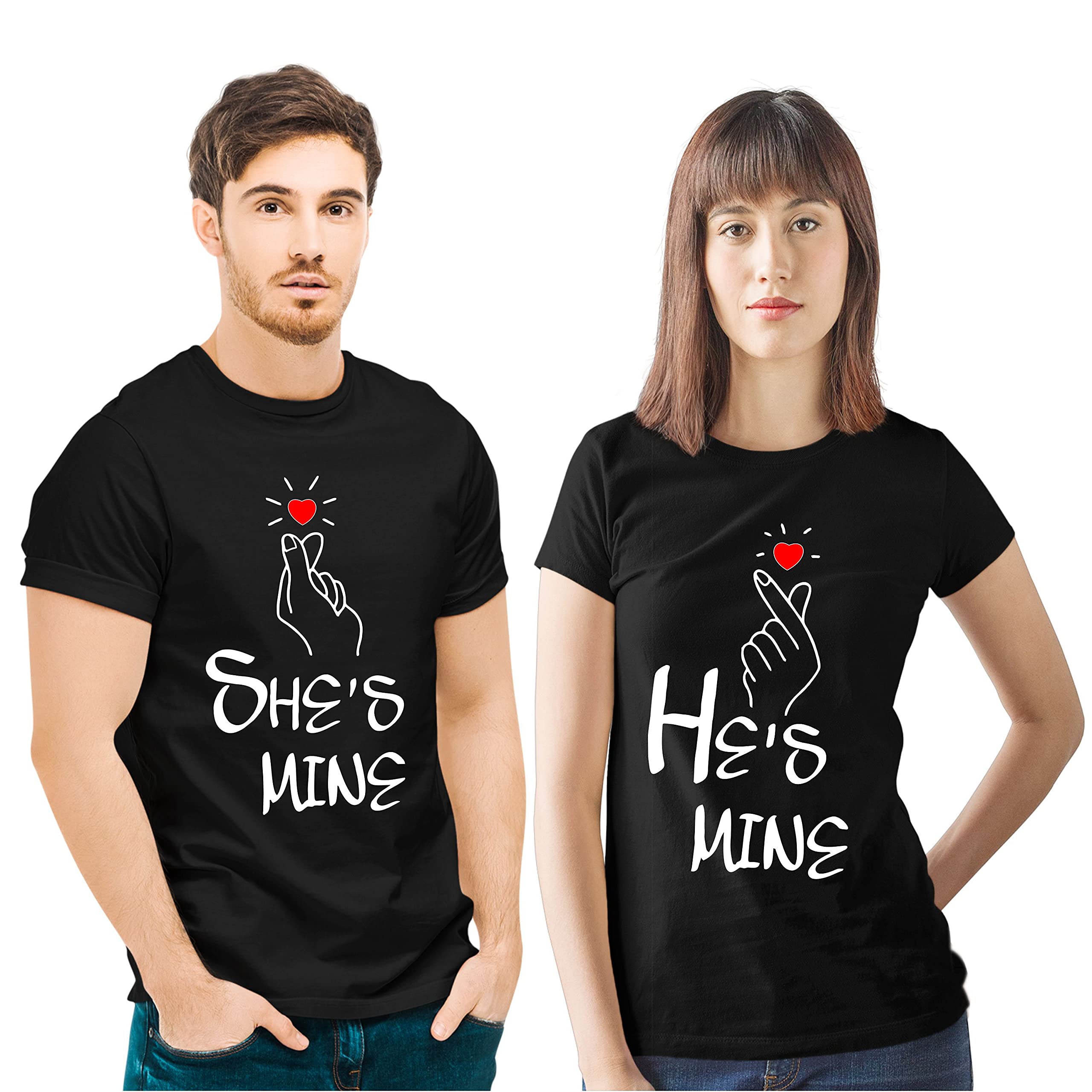 Hangout HubHangoutHub.PC92.U Couple Men's & Women's Cotton Printed Regular Fit T-shirts (Pack of 2) | She Is Mine He Is Mine