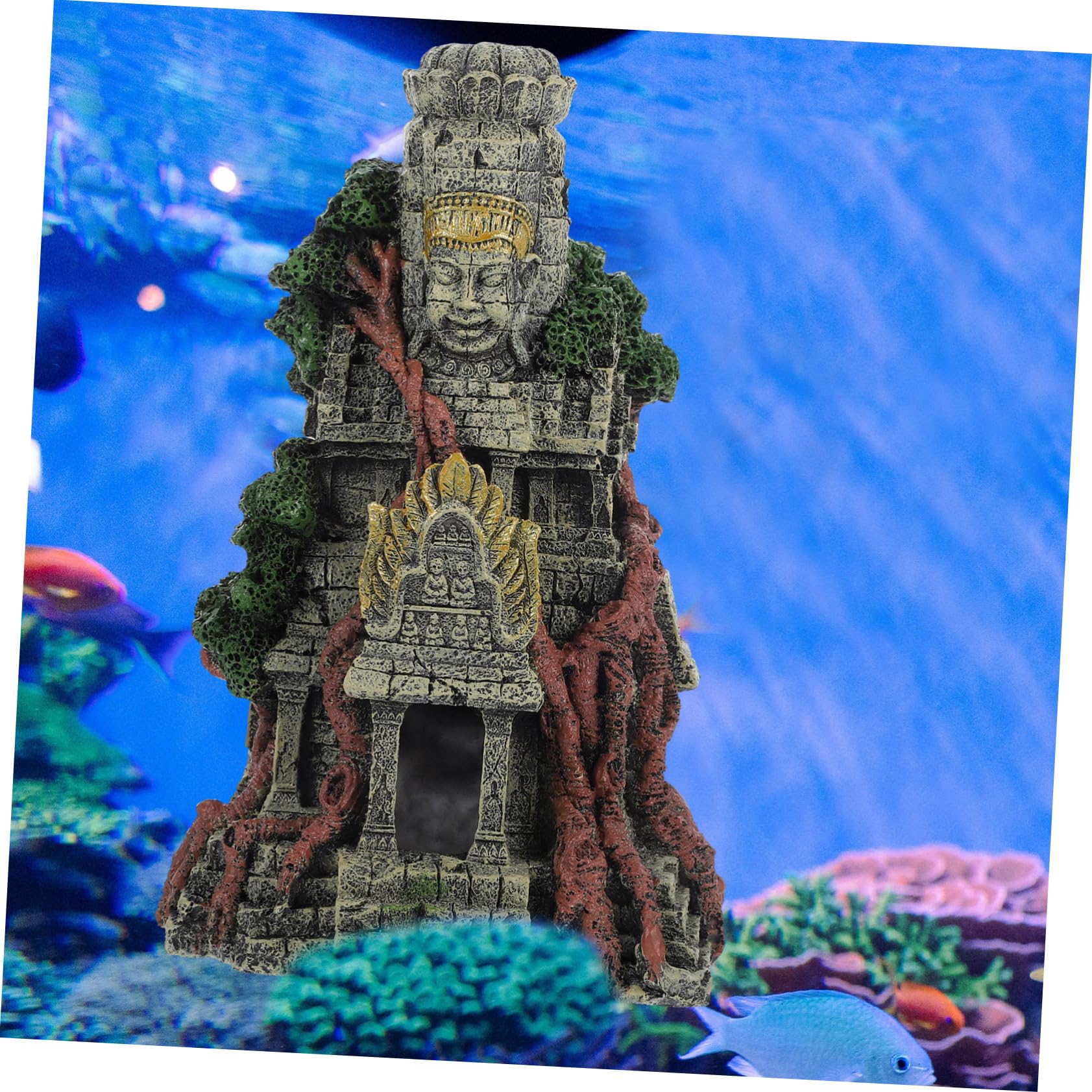 Décoration pour Aquarium en Résine Style Temple Antique, Ornement Solide Aquarium d'eau Douce Cachette pour Poissons