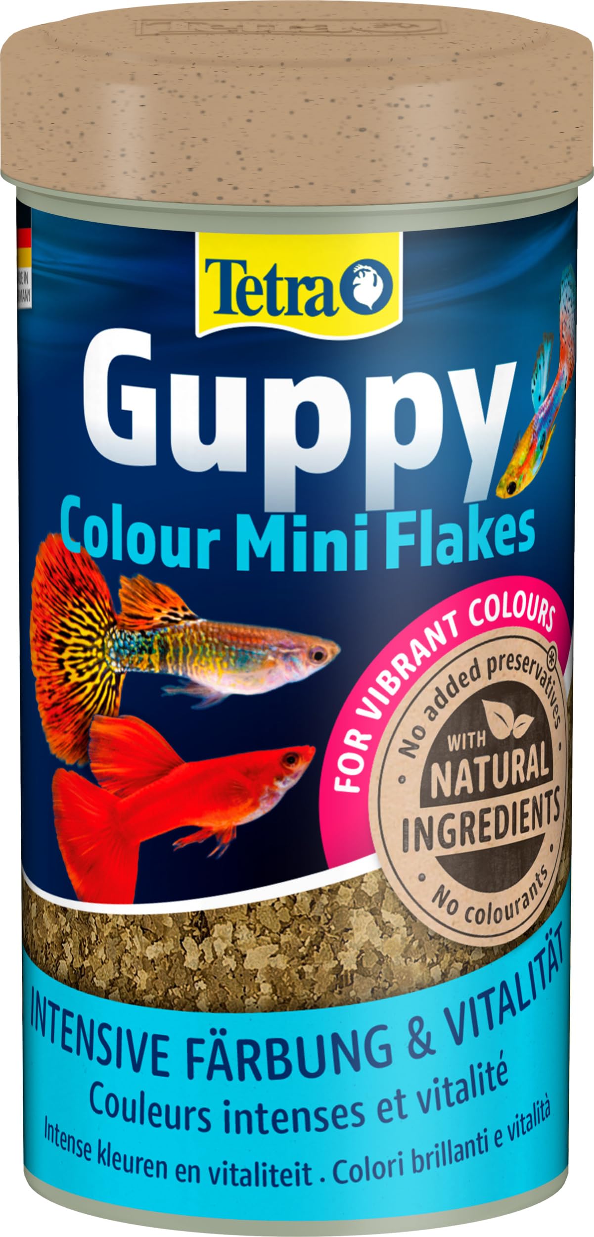 Tetra Guppy Colour Mini Flakes - Mangime per tutti i guppy, cibo in scaglie fini per colori vivaci, lattina da 250 ml