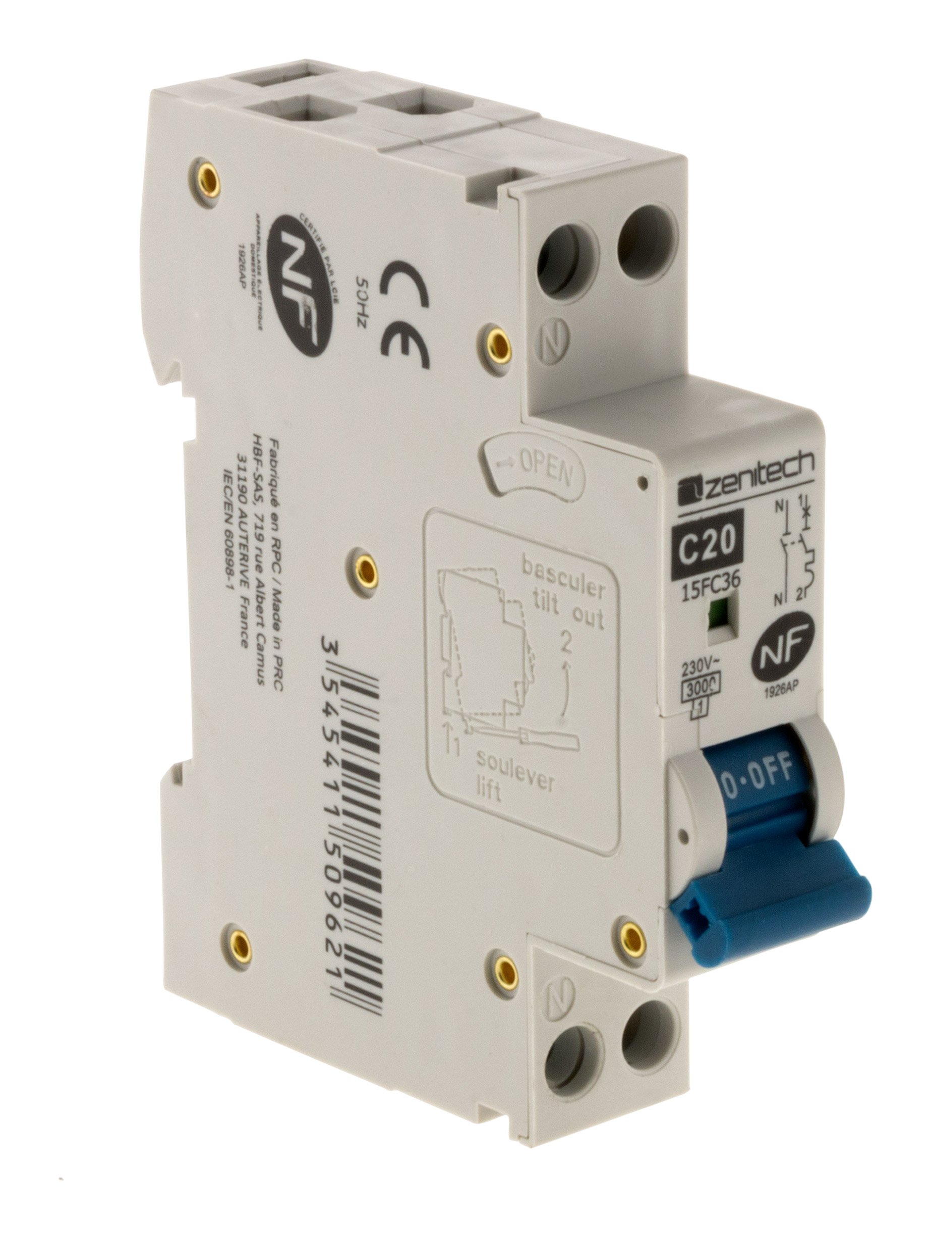 Zenitech - Disjoncteur PH/​N - 20A NF pour cumulus et chauffe-​eau