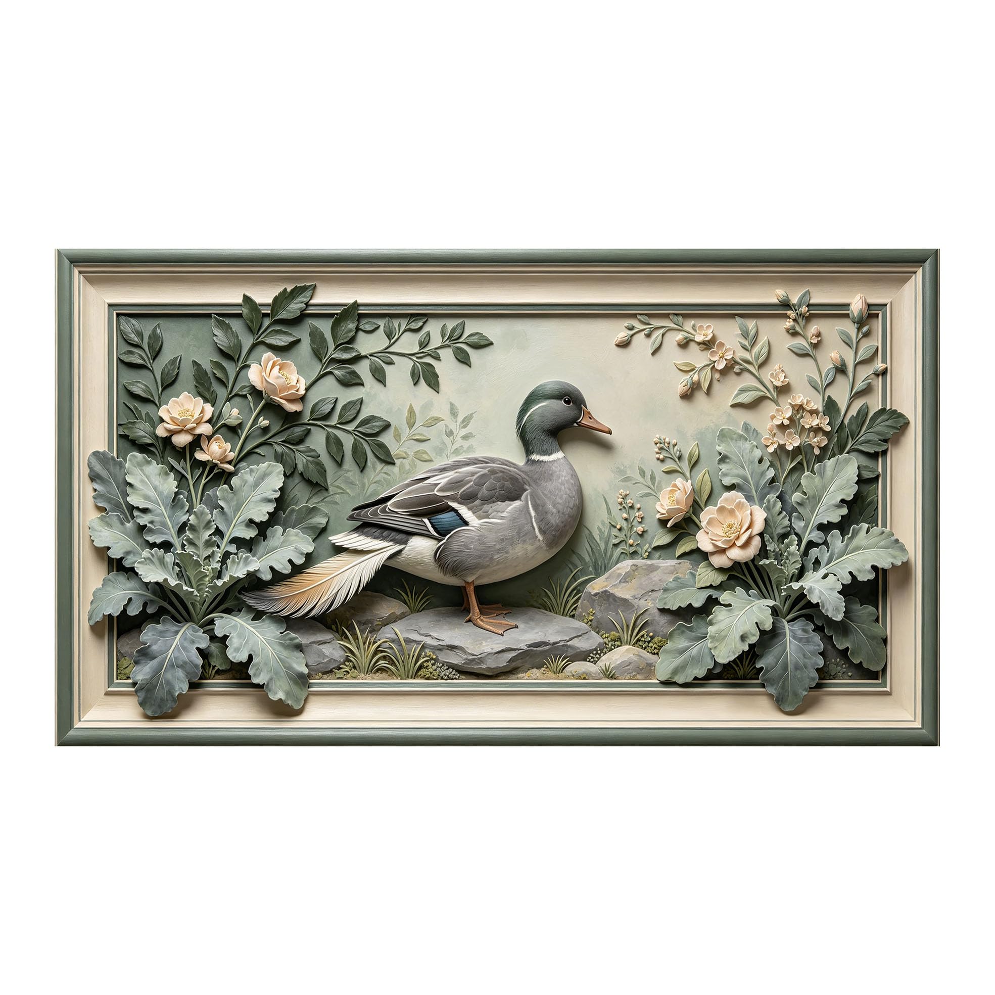 Yzpallescene 3D 3D Framed Wall Art 50cm×90cm Botanical Duck Floral Landscape Relief Effect Large Size SelfAdhesive Removable Wall Decor Prints Artwork for Living Room Bedroom Office