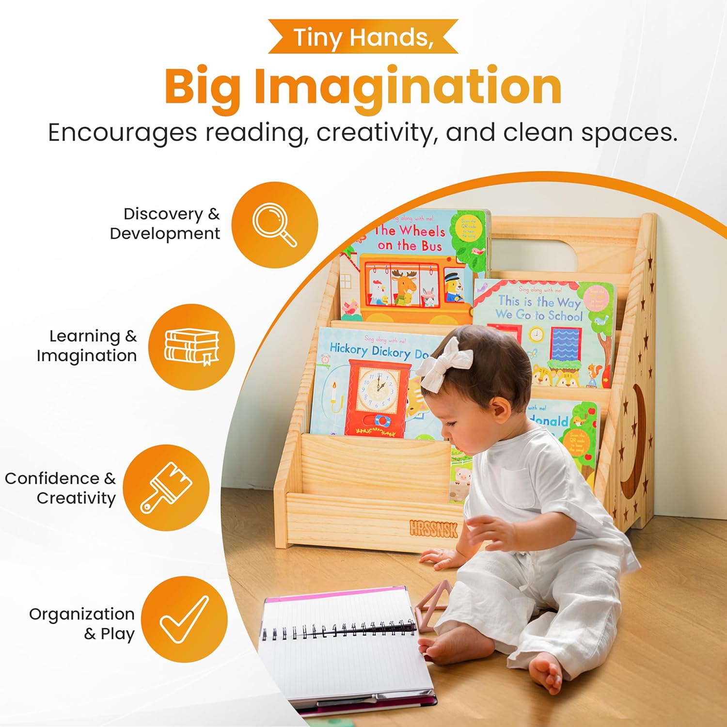 Baby Bookshelf for Toddlers Ages 1-3 - Montessori Nursery Book Shelf with Front-Facing Storage - Kids Book Organizer for Playroom and Bedroom