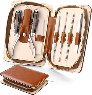 Manicure Sets Pedicure Kits Stainless Steel Nail Clipper Personal Care Tools 8 in 1 with PU Leather Case At-Home Manciure ...