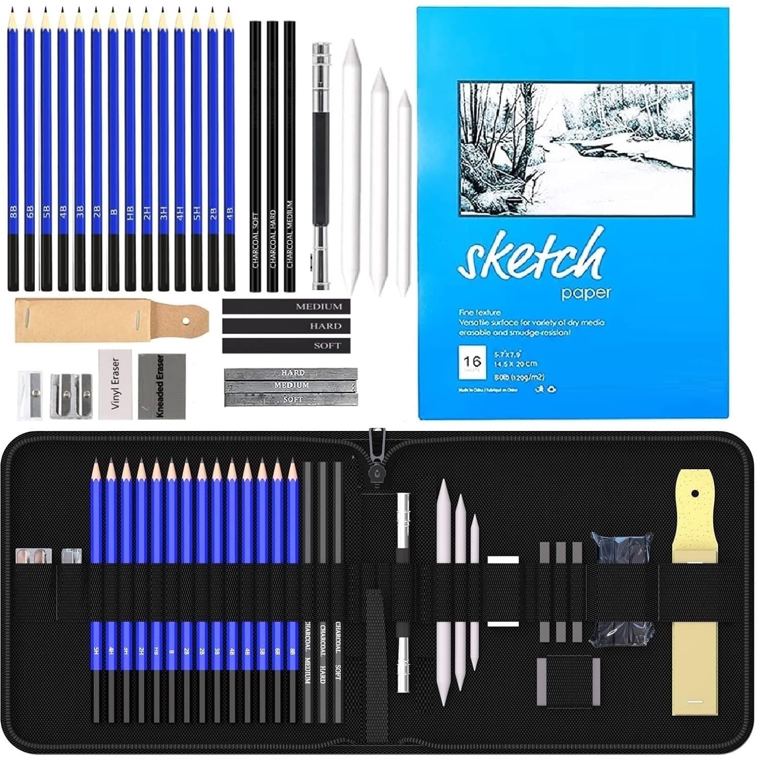 Wynhard Drawing Pencils Set - Sketching and Shading Kit for Artists - Charcoal and Graphite Pencil Set - 35 Pcs