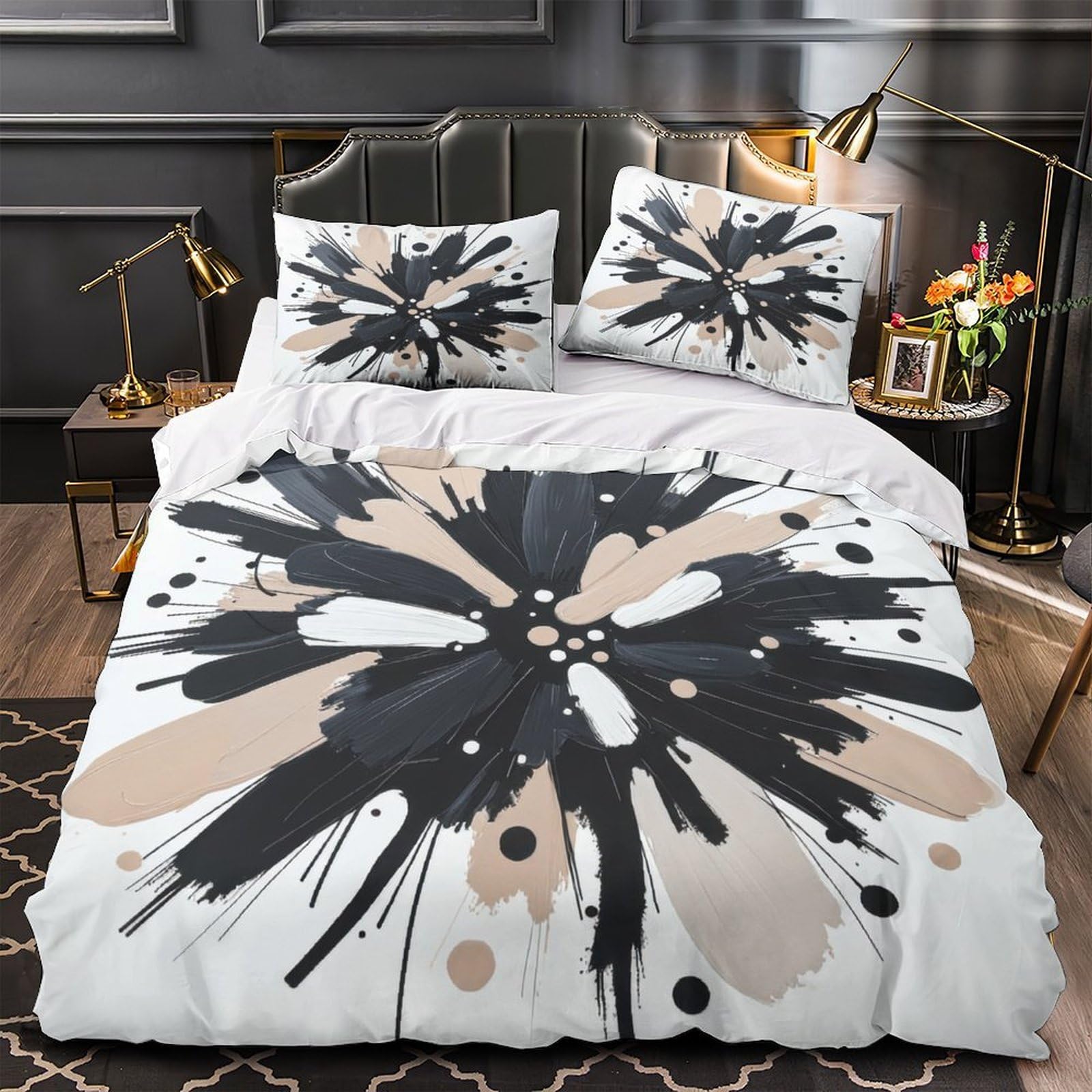 Abstract Flower Art Comforter Cover 3D Print Wrinkle-Resistant 3PCs Bed Linen Hidden Zipper Duvet Cover Extra Soft All Season for Teens Youth Adults Women Kids Boys Single（135x200cm）