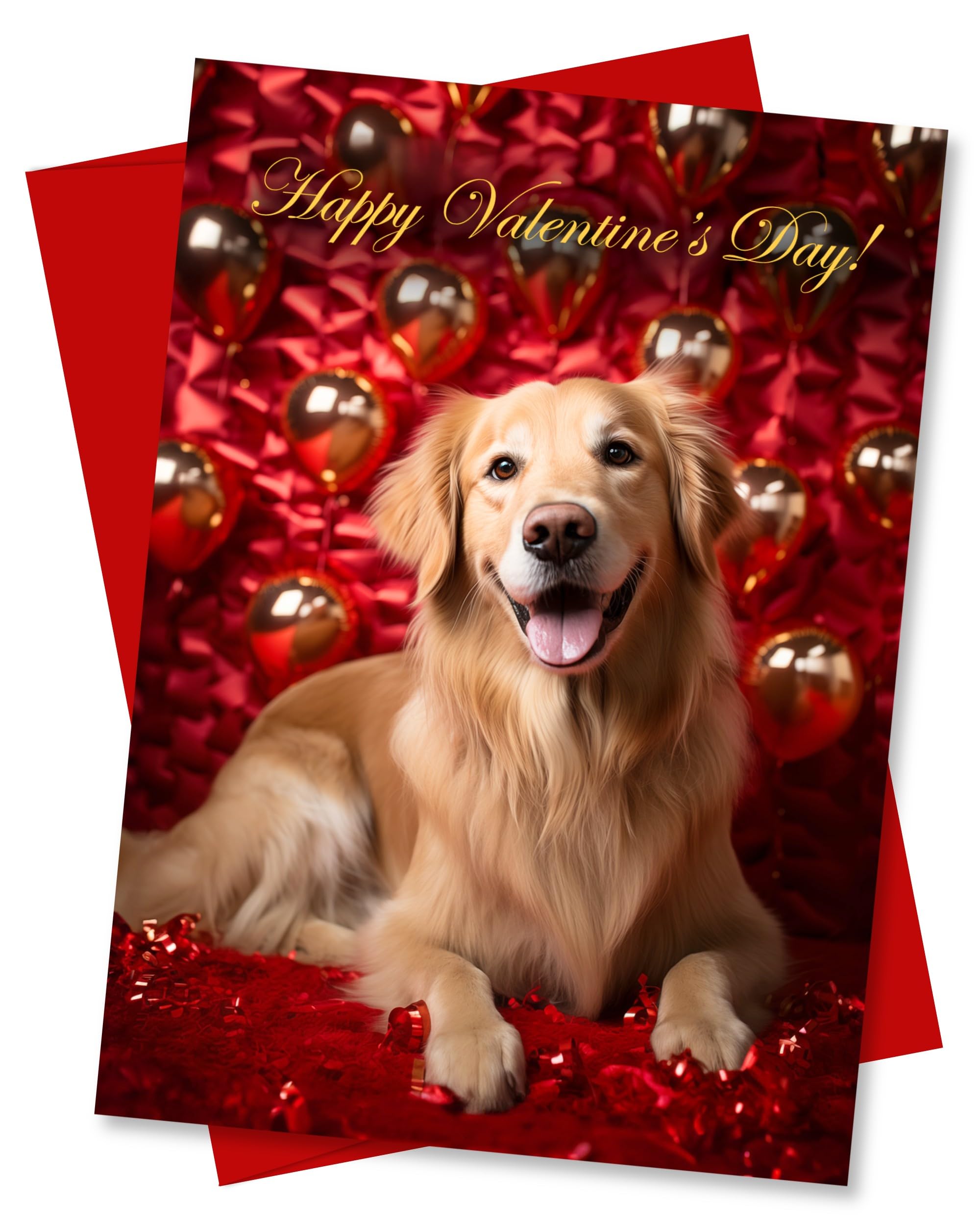 Amazon.com : CATNEVERLAND Golden Retriever Valentines Day Card ...