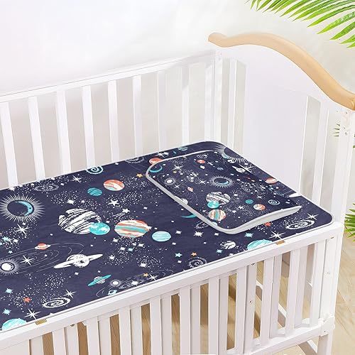 Miniatura 8 de MCHIVER Galaxy Planet - Almohadilla para cama de bebé con funda de almohada, de seda helada, transpirable, colchoneta de juego para niños pequeños