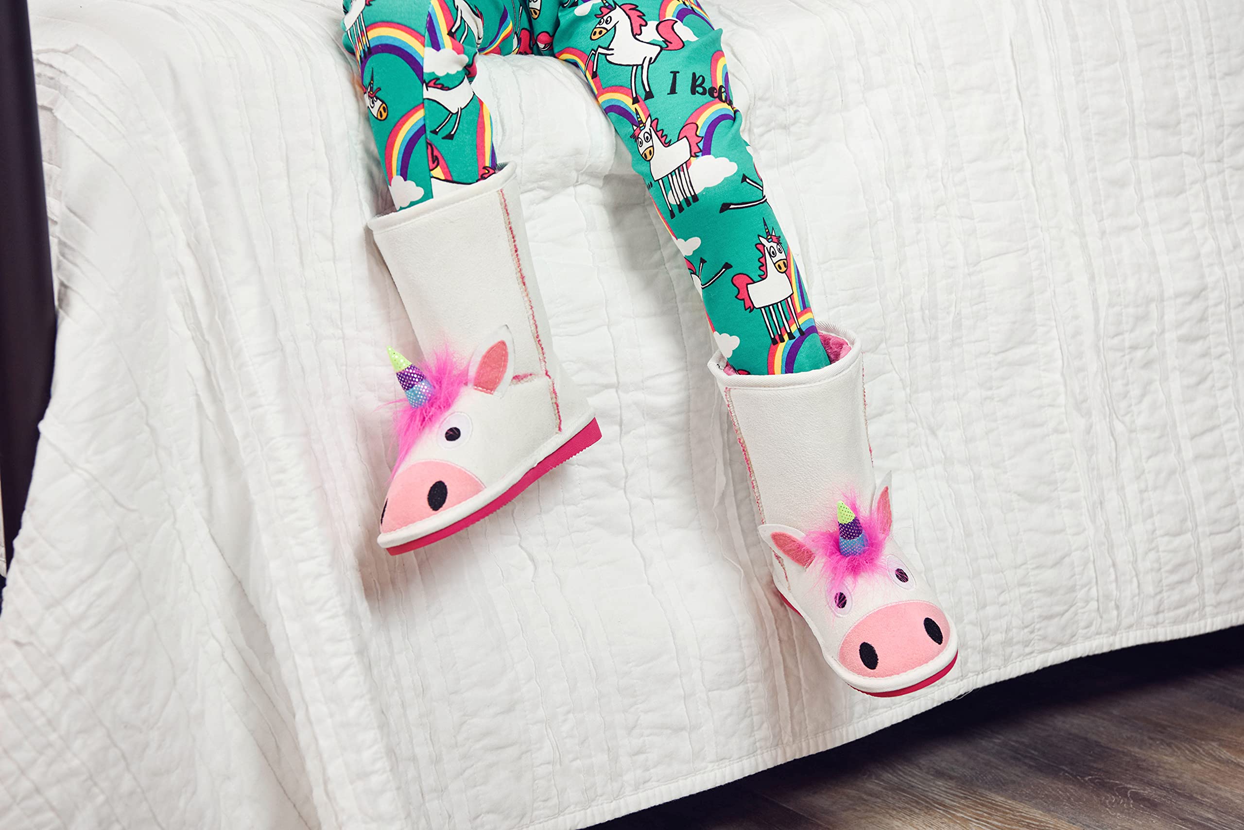 Lazy One Botas de animales para niños, pantuflas acogedoras para niños, I Believe Unicorn Toasty Toez, Large