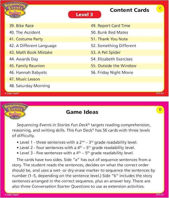 Super Duper Publications | Sequencing Events in Stories Fun Deck Flash Cards | Educational Learning Resource for Children