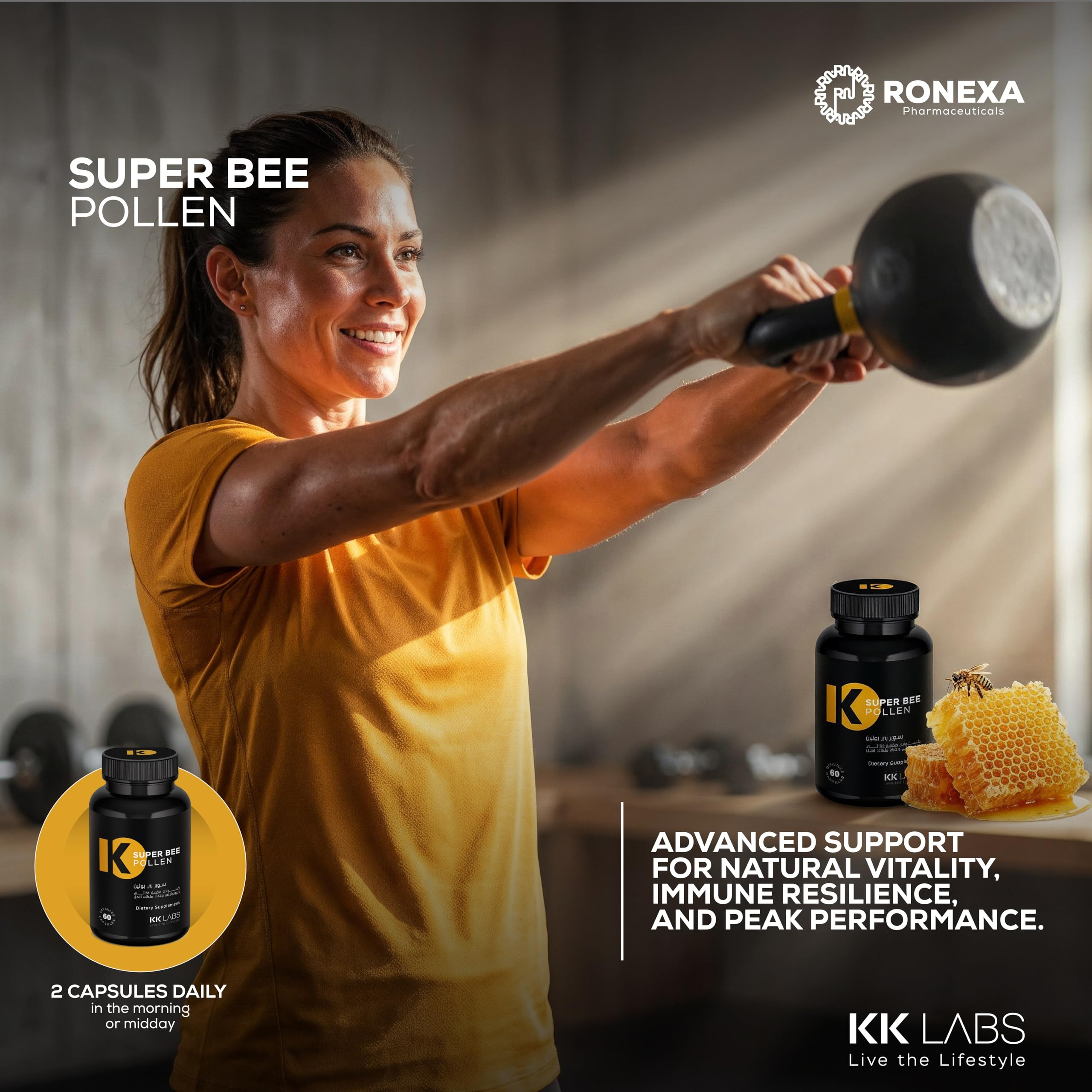 KK Labs Super Bee Pollen 60 Capsules - Natural Bee Pollen, Propolis, Royal Jelly & Echinacea Daily Wellness Supplement for Energy, Vitality & Everyday Support, 30-Day Supply, Men & Women