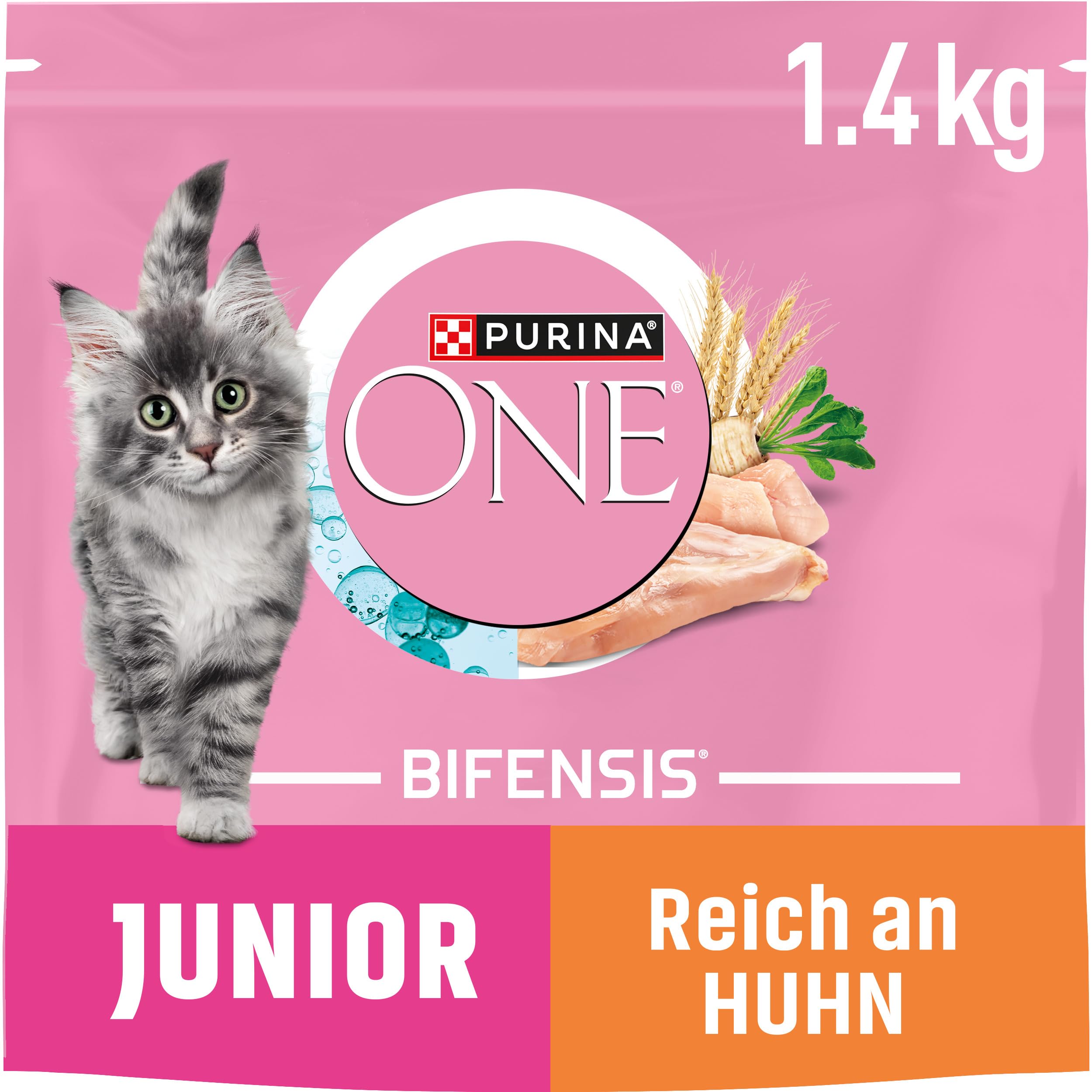 PURINA ONE BIFENSIS JUNIOR 1-12 cibo per gatti secco ricco di pollo, confezione da 6 (6 x 1,4 kg)