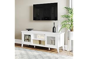 Lavish Home 55-Inch White and Wood TV Stand with Storage and Shelves