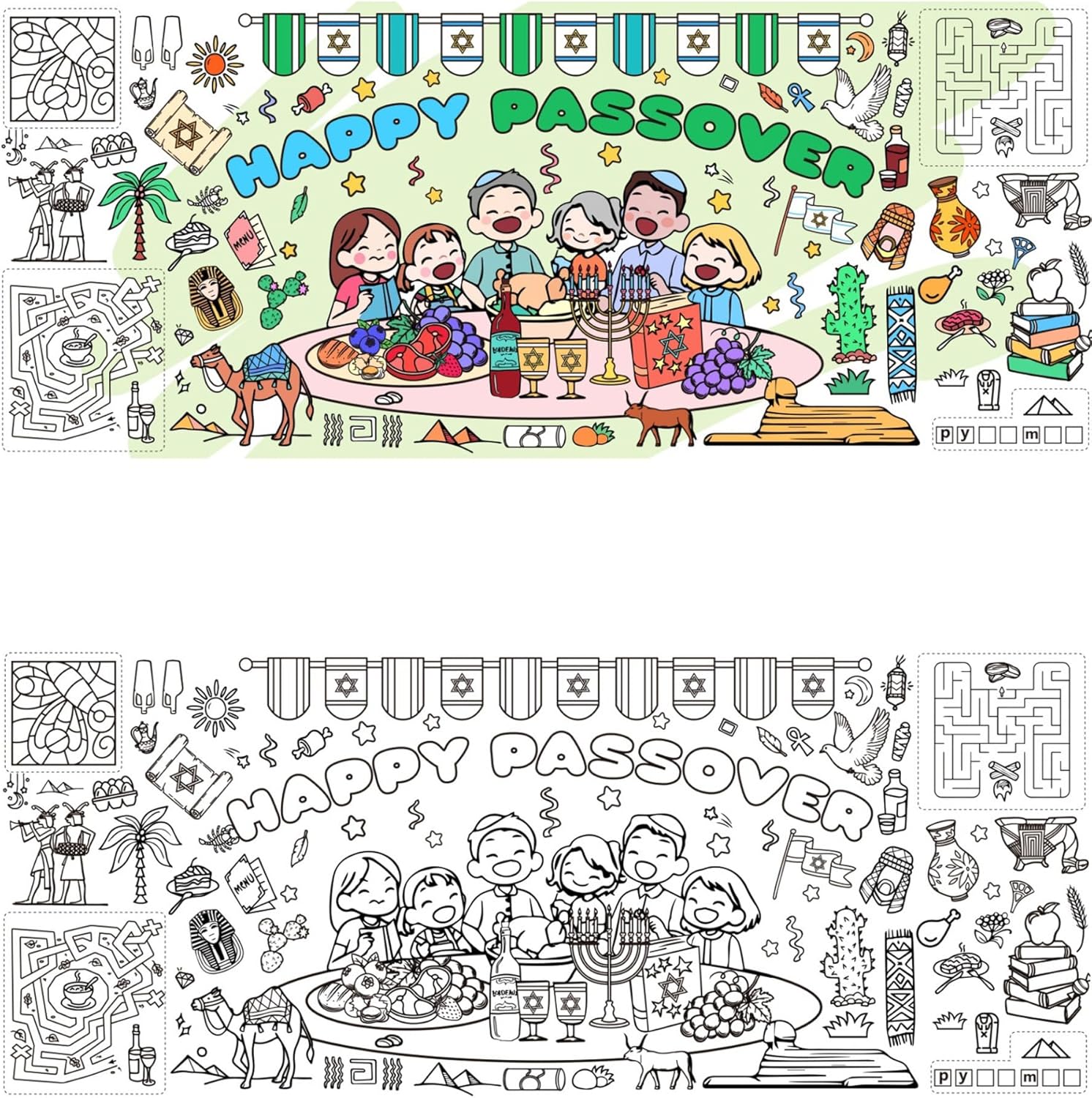 ZAKVOOR Passover Giant Coloring Tablecloth, 31 x 72 Inches Paper Table Cover for Holiday Decorations and DIY Craft Projects