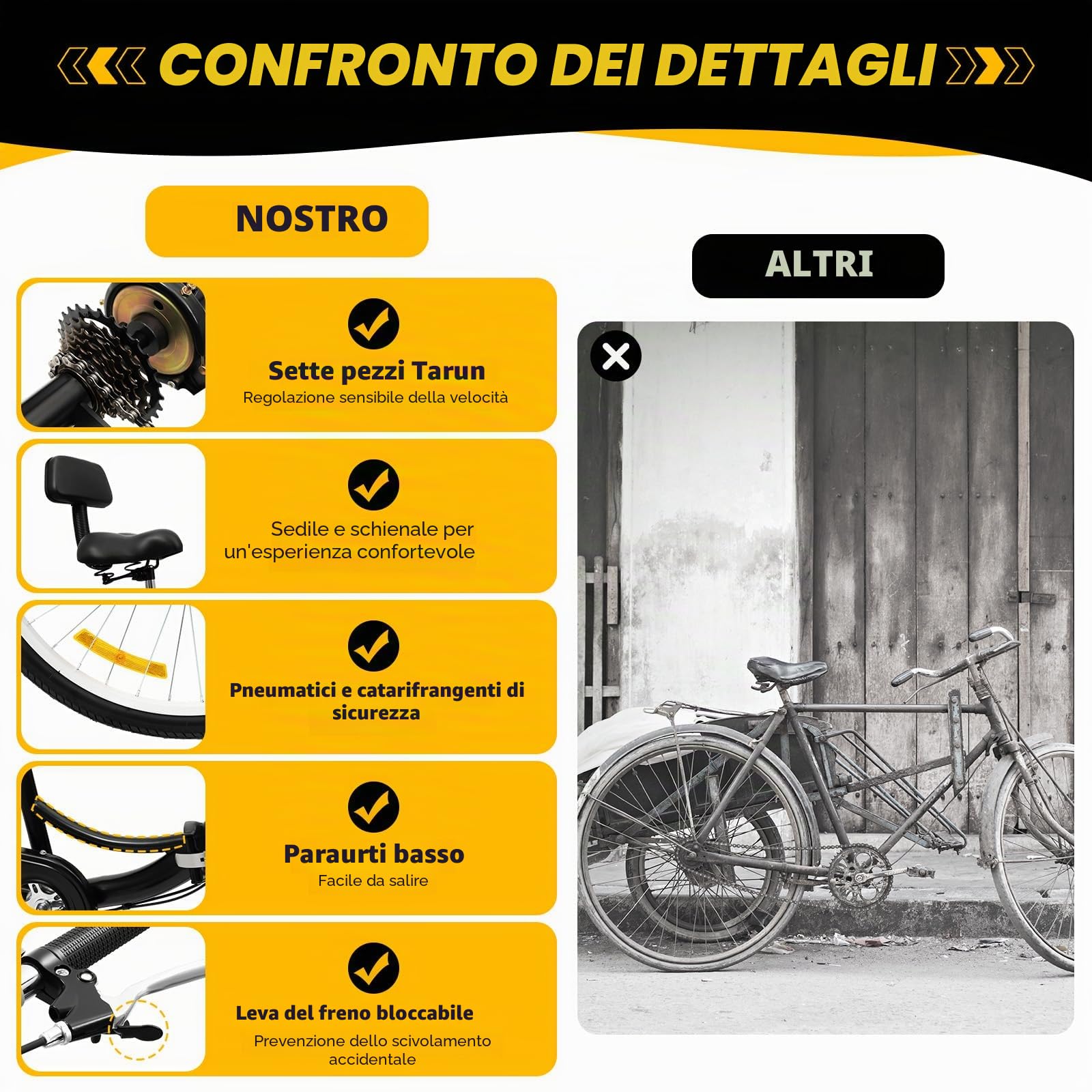 Triciclo pieghevole per adulti da 24 pollici a 7 velocità nero – triciclo pieghevole con schienale e cestino della spesa, capacità di carico 95kg, freno a V/freni a tamburo per città, spiagge, piste