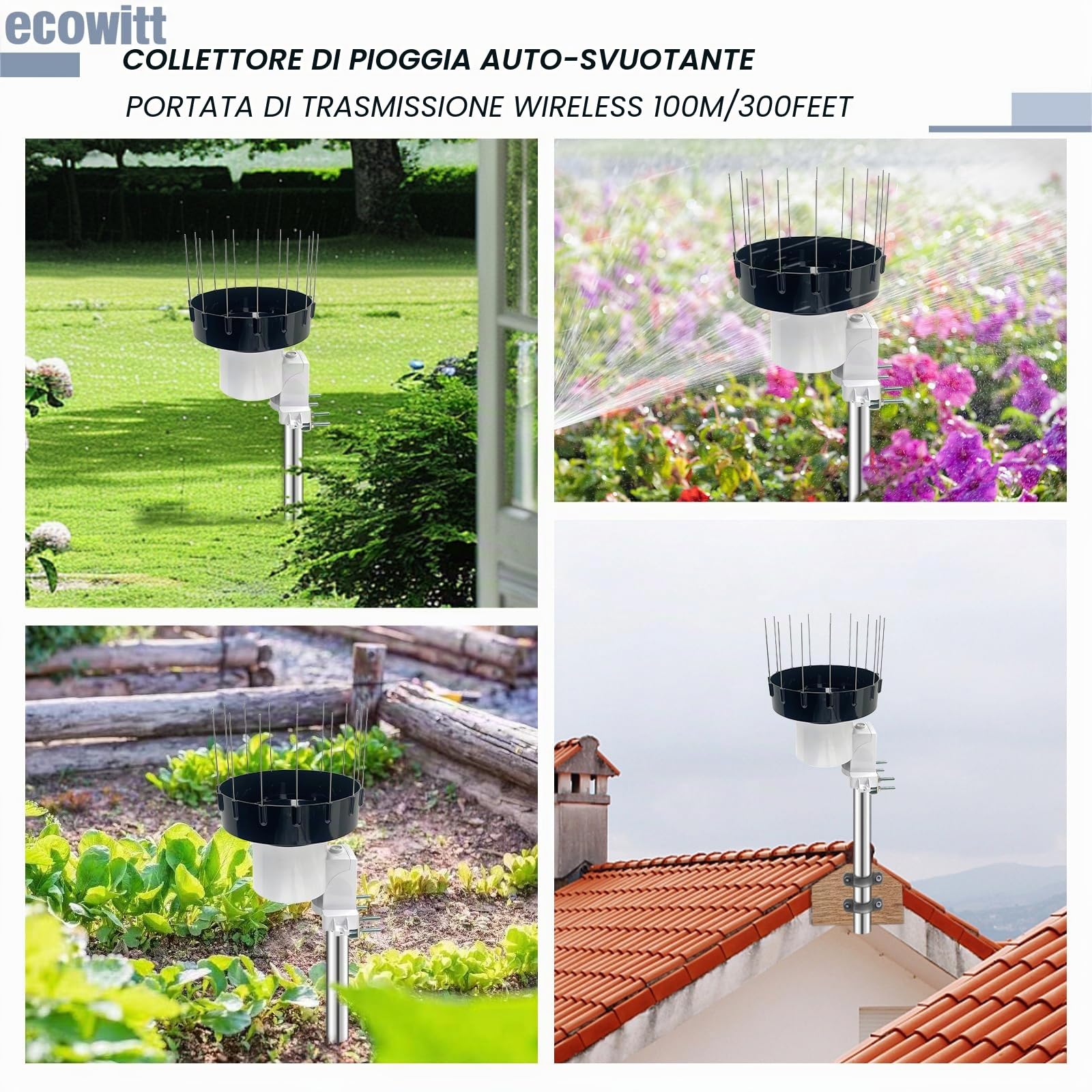 ECOWITT WH5370H - Pluviometro digitale senza fili (con termometro), serbatoio autosvuotante con design migliorato da 3,5 cm per il monitoraggio della pioggia in tempo reale