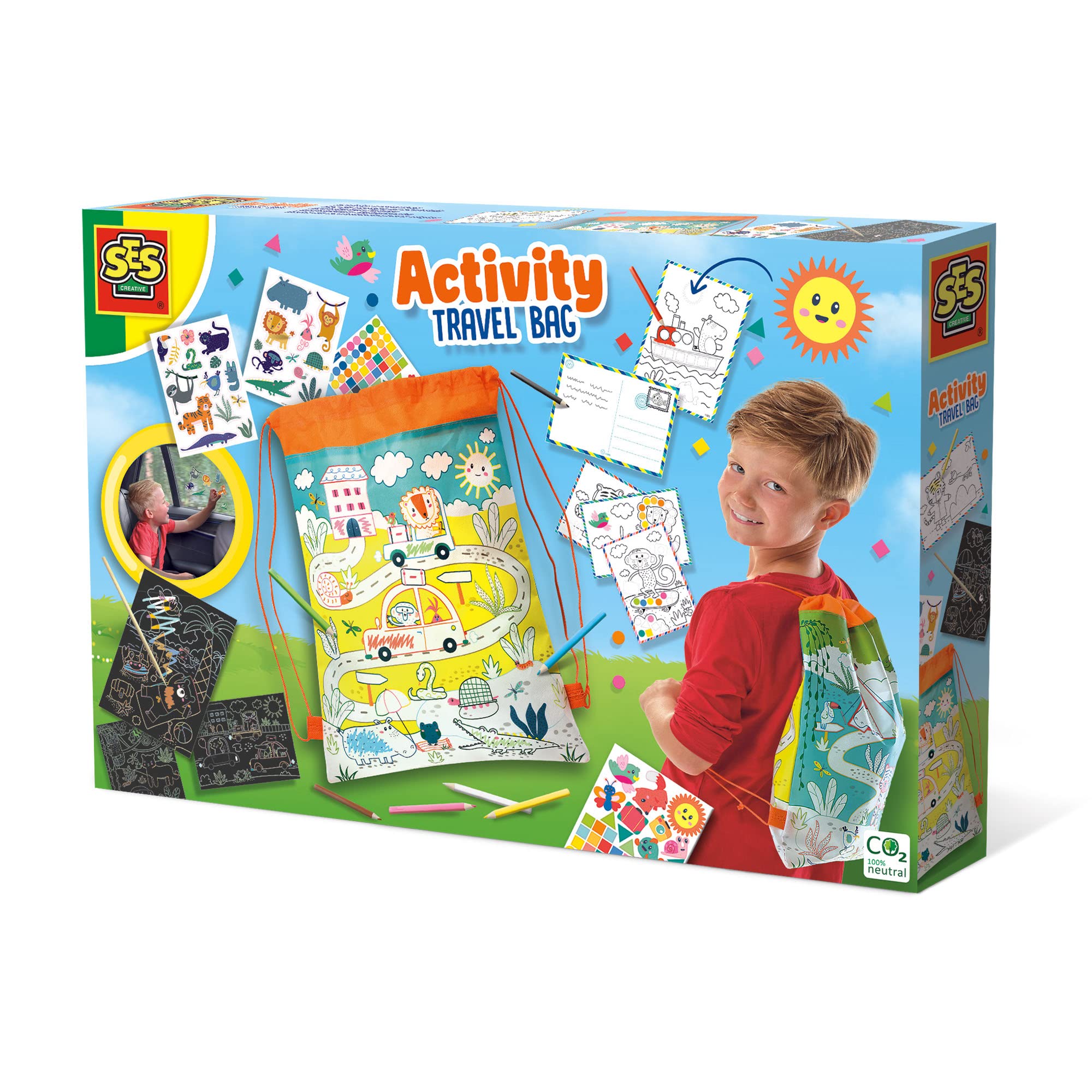 SES Creative Wrap&Go Travel Games - Four in a Row - Dots and Boxes - Pack Croco