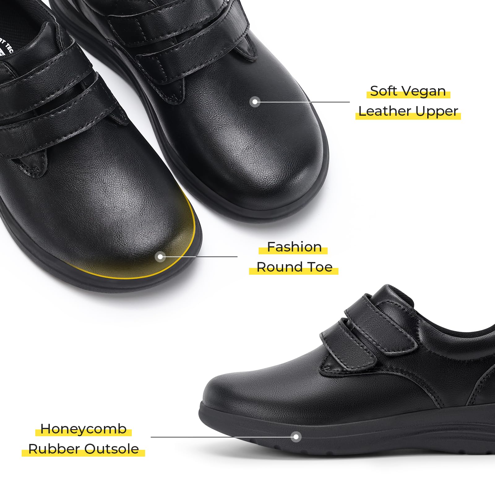 FitVille Scarpe Diabetici Donna Pelle Pianta Larga Scarpe Ortopediche Strappo Scarpe Comode da Passeggio pour Piedi Sensibili Piedi Gonfi