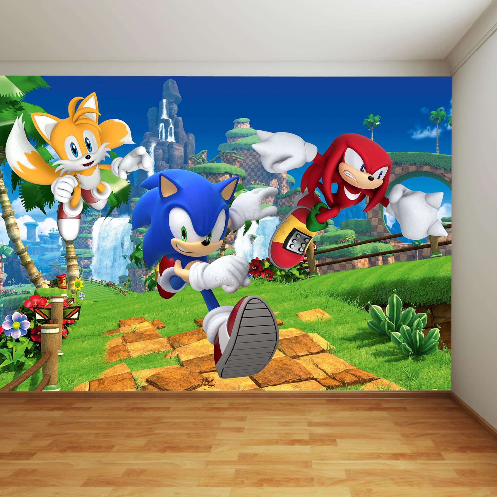 Sonic The Hedgehog Full Wall Mural - Sonic Running with Tails and Knuckles Wall Art (2m Height x 2m Width)