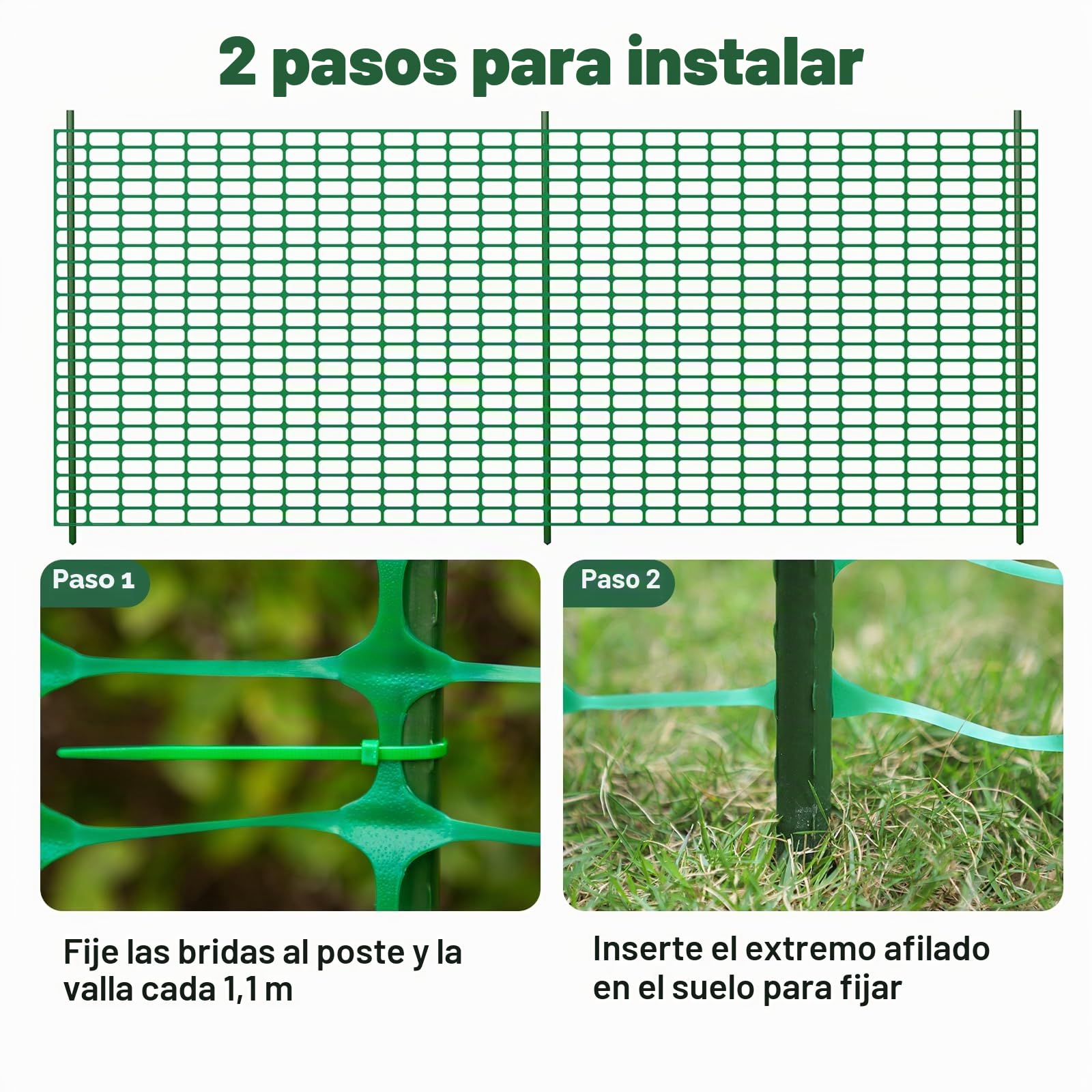 Signstek Valla de limitación, 100 cm de alto, 30 m de largo, 25 x 115 cm de alto, 100 bridas, valla móvil, valla para perros, valla de pollo para jardín, casa, patio