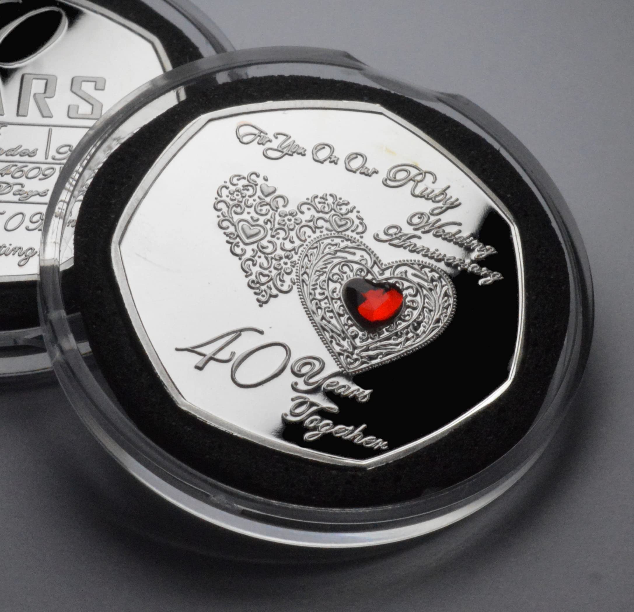 The Commemorative Coin Company Silver On Our 40Th Ruby Wedding Anniversary Commemorative In Capsule. Inlaid Gemstone. Gift/Present. Marriage/Congratulations. 40 Years Together
