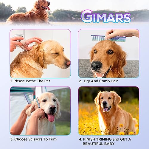 Miniatura 6 de Gimars - Kit de 4 tijeras 6 en 1 de aseo profesional de acero inoxidable para perros y gatos, con revestimiento de titanio resistente, recto,