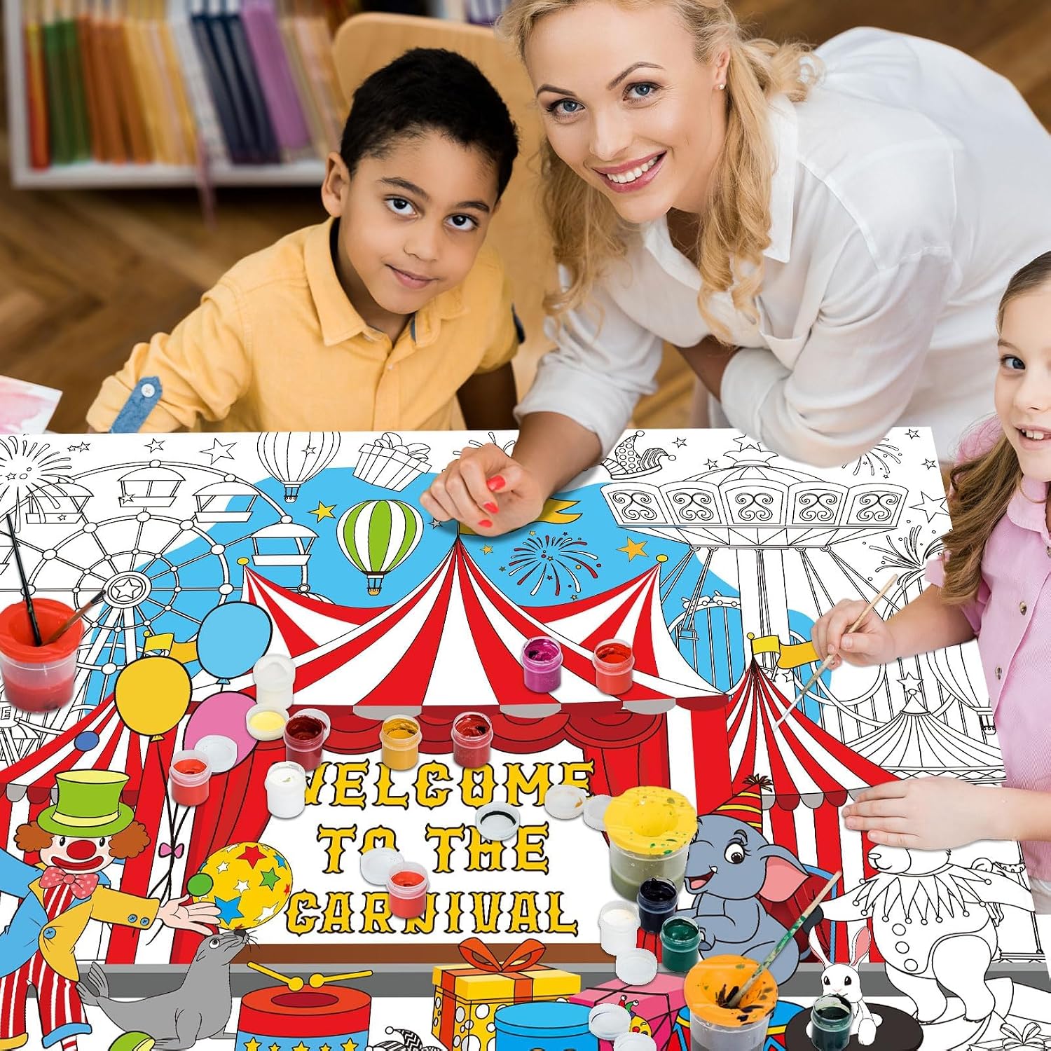 ZOIIWA Circus Carnival Coloring Poster for Kids Giant Large Circus Carnival Coloring Poster Jumbo Huge Tablecloth for Kids Classroom Home Birthday Party Supplies Favor 31.4 x 43.3 Inch