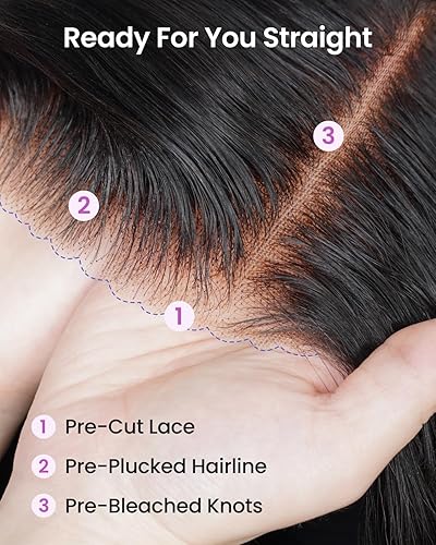 Miniatura 9 de Arabella Pelucas de cabello humano sin pegamento de 5 x 6, densidad del 210 %, sin pegamento, pelucas de cabello humano 12A precortadas con encaje