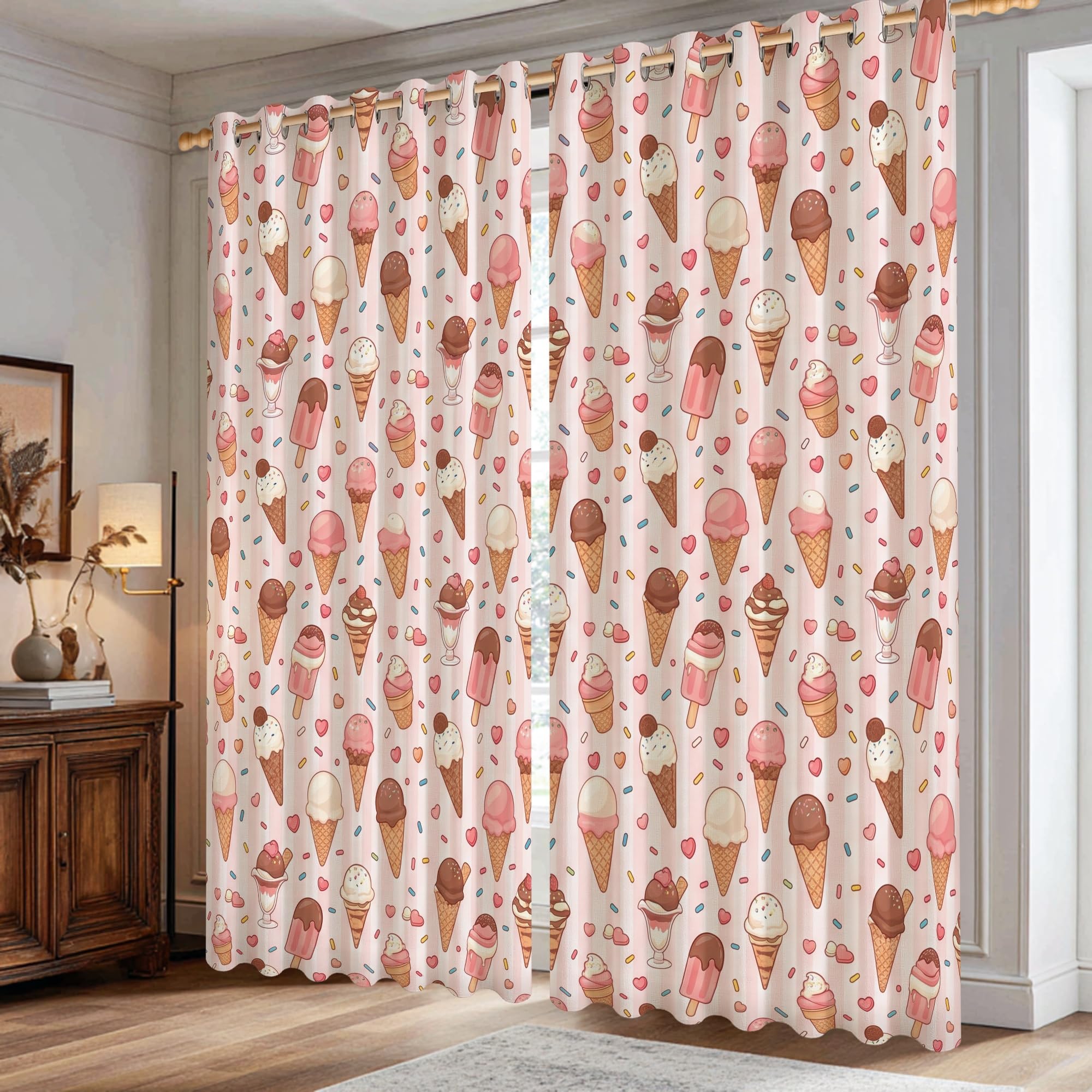 Rideaux occultants salon et décoration fenêtre chambre motif crème glacée 106,7 x 183 cm