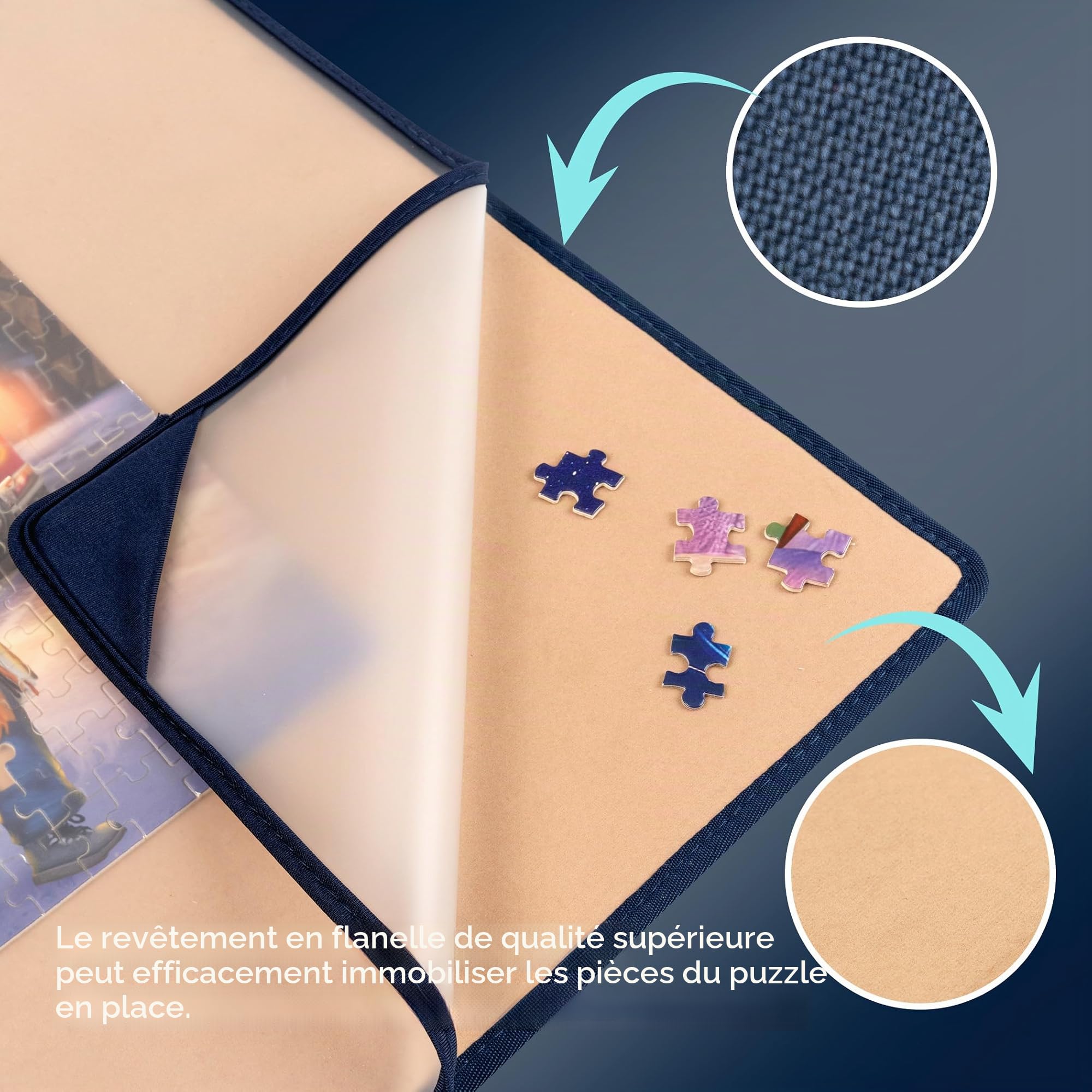 Tektalk Planche puzzle avec 6 plateaux de tri de couleurs - Tapis puzzle portable avec surface antidérapante, couvercle anti-poussière pour le rangement - Jusqu'à 1500 pièces - Kaki