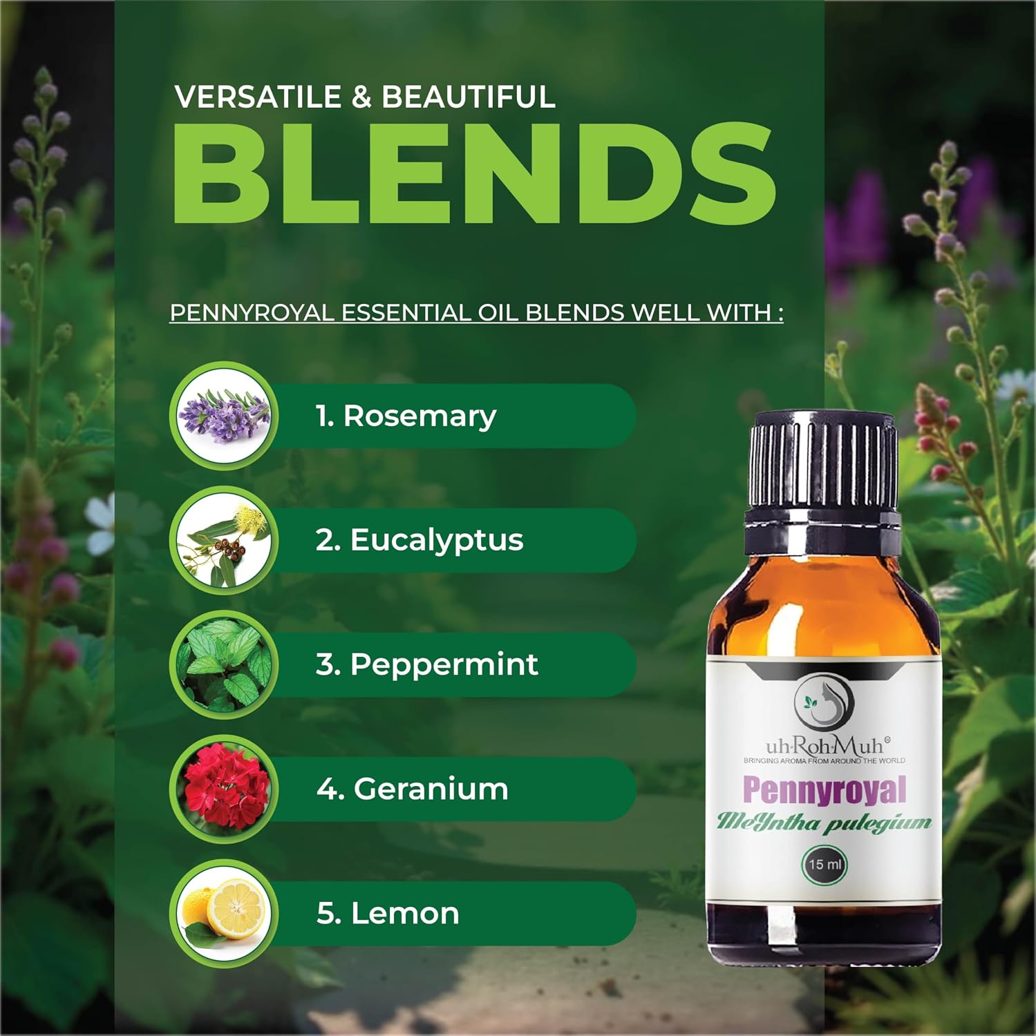 Pennyroyal Essential Oil – 100% Pure Steam Distilled from Mentha pulegium | Fresh Minty Aroma for Aromatherapy & Massage | Undiluted | Top Note | Natural Therapeutic Grade | from Morocco | 15ml