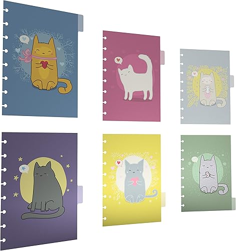 Miniatura 2 de Discagenda 6 separadores de secciones de plástico, duradero, lindo gatito gato para planificador, organizador personal (A5tamaño junior (5.8 x 8.3