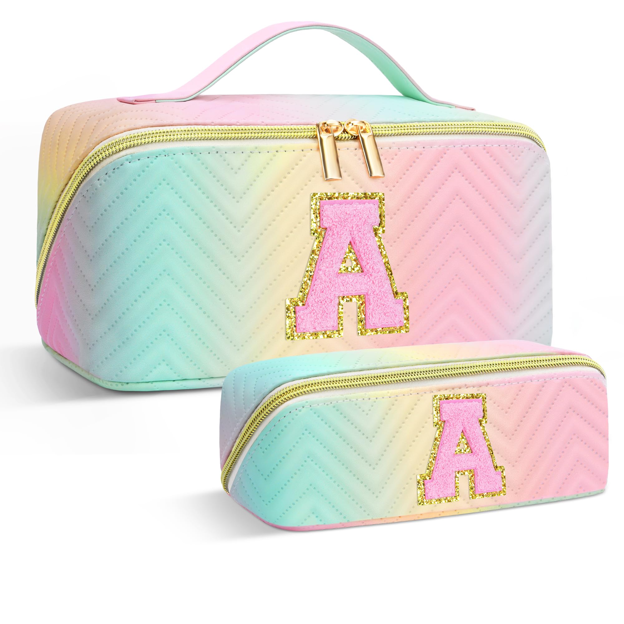 Personalized Initial Makeup Bag | Trendy Cosmetic Bags Travel Toiletry Bag for Teen Girls Women Girlfriend, mother's day/graduation/Birthday day Gifts Portable Make up Bag Leather Waterproof Organizer