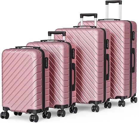 Apelila 4 Piece Hardshell Luggage Sets,Travel Suitcase,Carry On Luggage with Spinner Wheels Free Cover&Hanger Inside4PC (ROSE GOLD line)