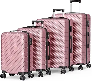 Apelila 4 Piece Hardshell Luggage Sets,Travel Suitcase,Carry On Luggage with Spinner Wheels Free Cover&Hanger Inside4PC (ROSE GOLD line)