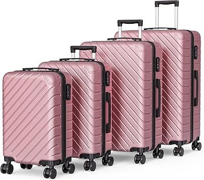 Apelila 4 Piece Hardshell Luggage Sets,Travel Suitcase,Carry On Luggage with Spinner Wheels Free Cover&Hanger Inside4PC (ROSE GOLD line)
