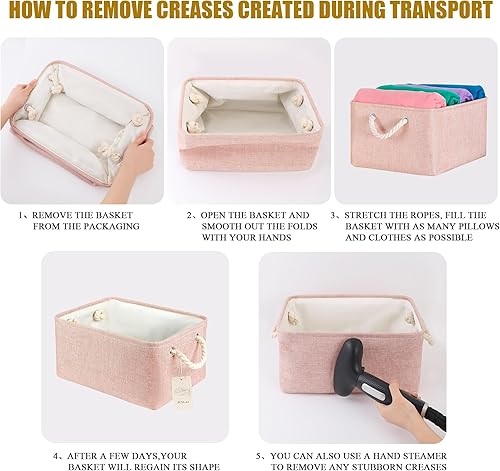 Miniatura 7 de Contenedores de almacenamiento con asas de algodón resistentes (paquete de 3), cestas de almacenamiento de tela para organizar uso para oficina y