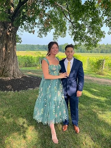 Miniatura 3 de Basgute Vestido de fiesta de tul con bordado de flores para mujer, corsé, línea A, formal, vestido de fiesta de noche