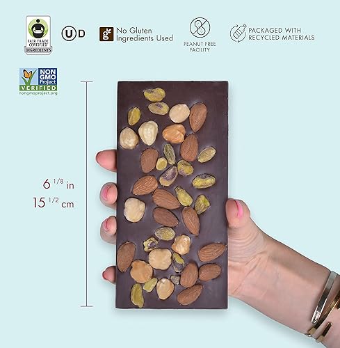 Miniatura 4 de Chuao Chocolatier Barras de chocolate negro Triple Nut Temptation  Nueces tostadas de chocolate gourmet europeas sin conservantes  Para cestas de