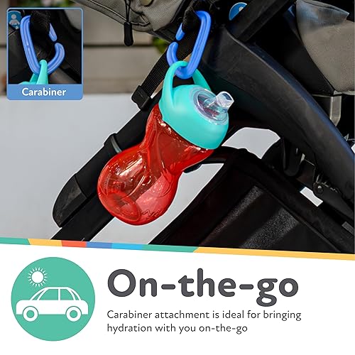 Miniatura 4 de Nuby No-Spill Clik-It - Vaso para sorber de boquilla suave con clip de mosquetón, paquete de 3 unidades, 10 onzas, taza para bebés de 6 meses