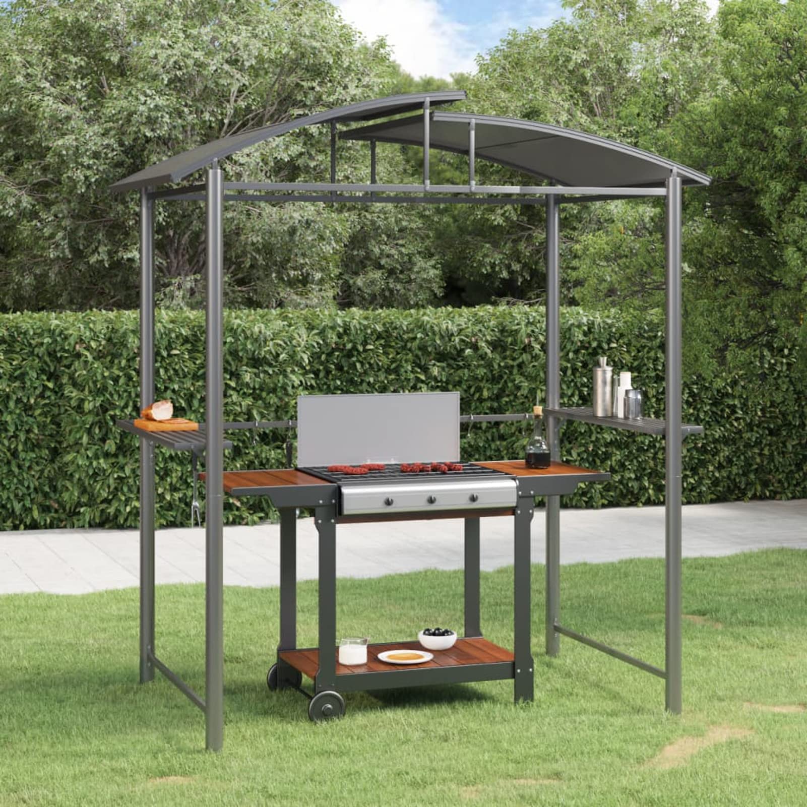 Altana CIADAZ Namioty Zewnętrzne, Pergole Ogrodowe, Markiza Zewnętrzna, Pergola Ogród Zewnętrzny, Pergola Tarasowa, Stojak Boczny Grill Stal Antracyt 210x114x230 cm