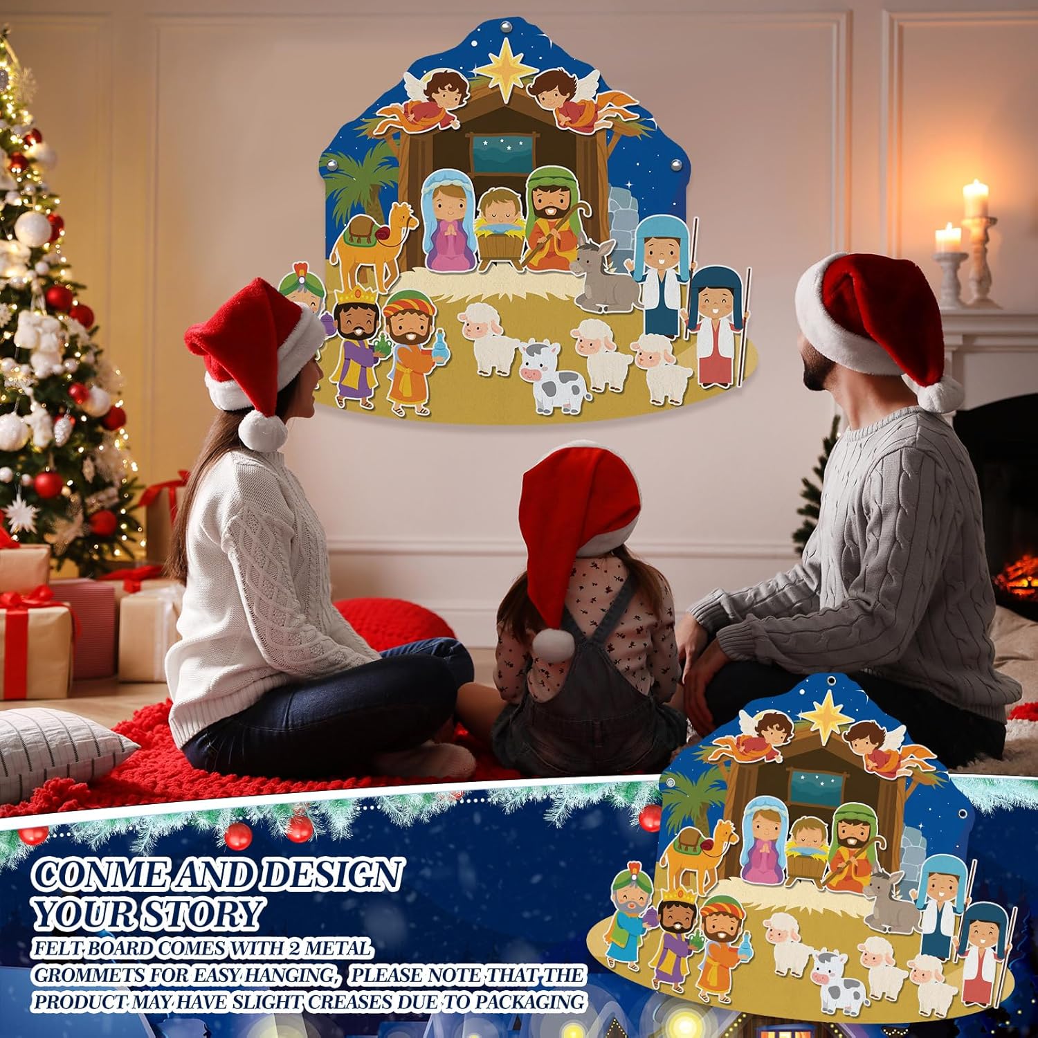 Remerry Christmas Nativity Felt Story Board Set for Toddler Nativity Baby Jesus Birth Felt Story Scene Set Christmas Craft Decoration for Religious Party Favor Game for Kid(Stable,31.5x27.5 Inch)