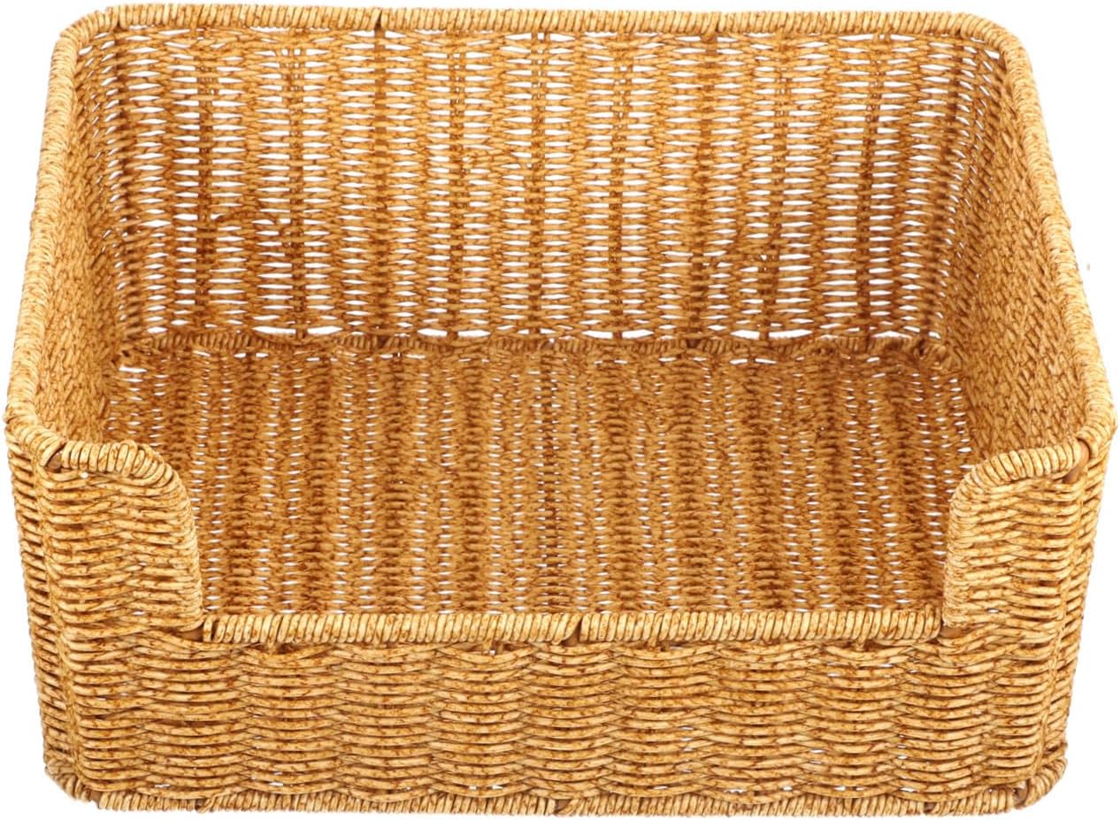 Woven Storage Basket for Books and Files Imitation Rattan Organizer for Decorative Sundry Organizer for Living Room and Kitchen Natural Color Design