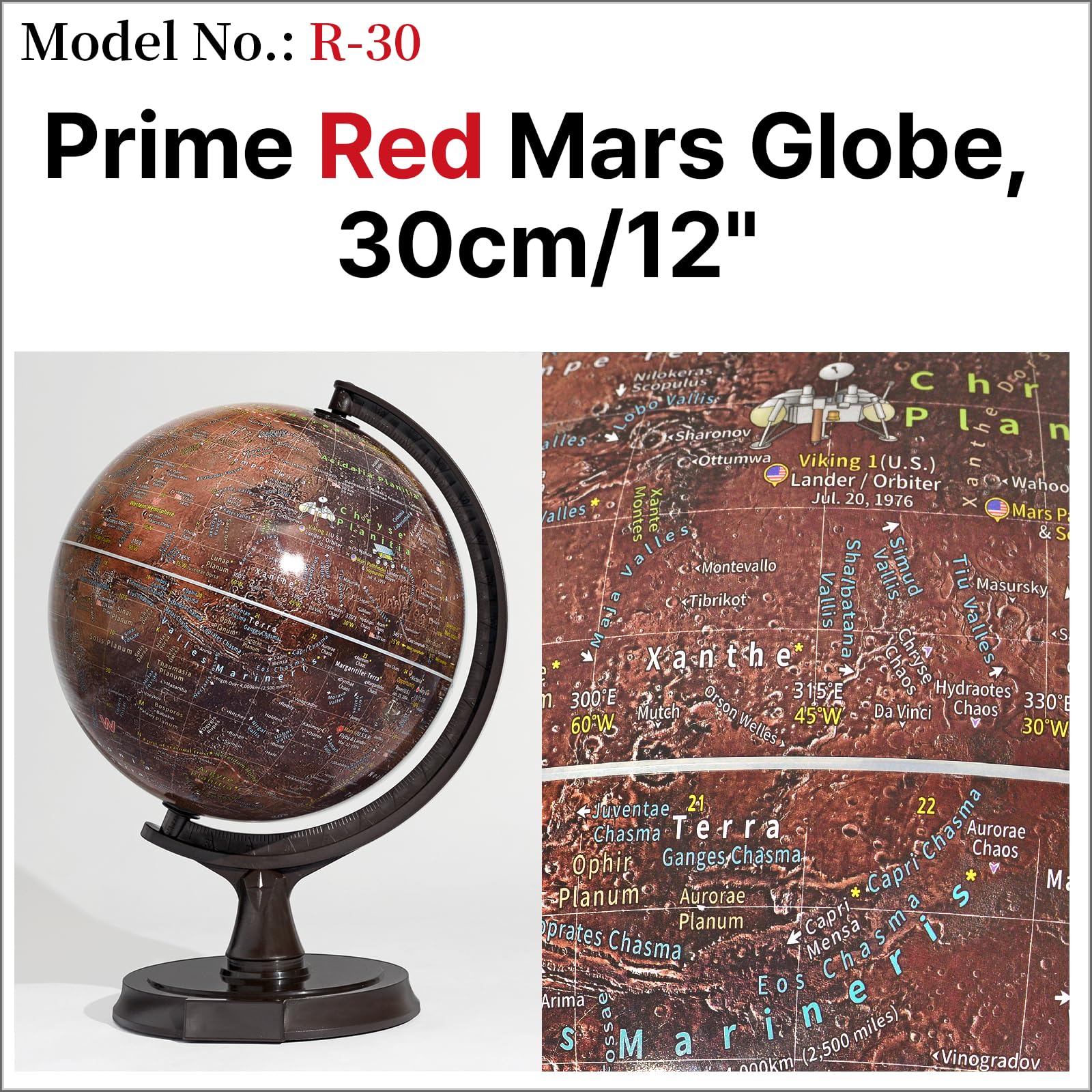 Mapsoft Prime Red Mars Globe, 30cm/12