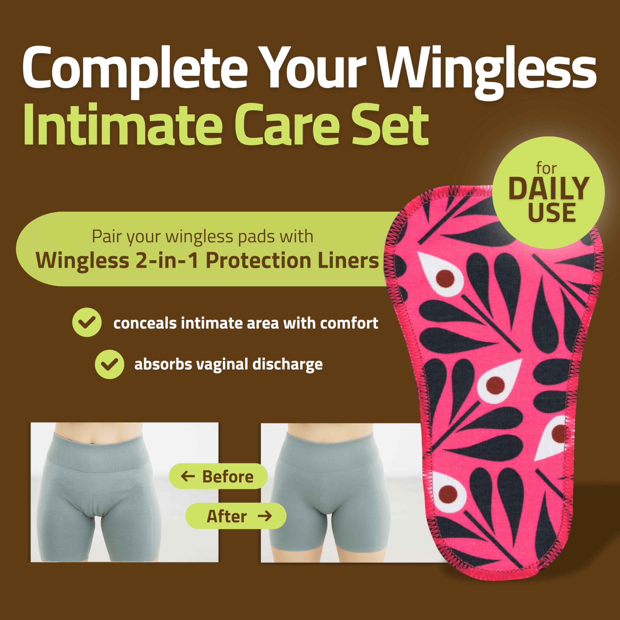 Wingless Reusable Period Pads with Adhesive Sticker for Light Flow (S+M 6-Pack) – High-Temp Washable Organic Cotton Cloth Pads for Women – Stay-Put, Comfortable & Reusable Menstrual Care – Made in EU