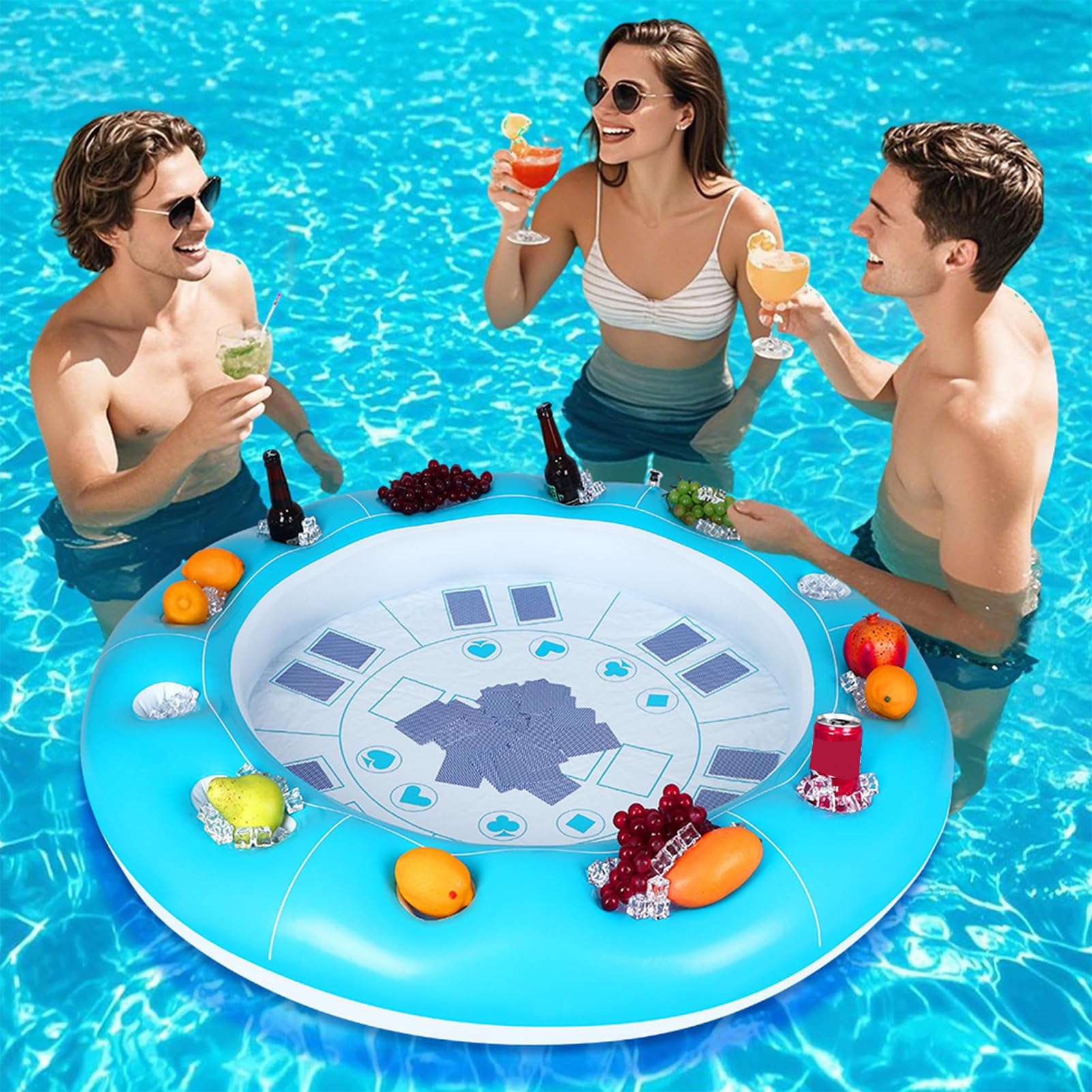 Mesa De Juego Flotante para Piscina, 100 Cm Bandeja Piscina Inflable con Posavasos, Flotador Bebidas Juego De Piscina para Adultos 4 A 6 Jugadores