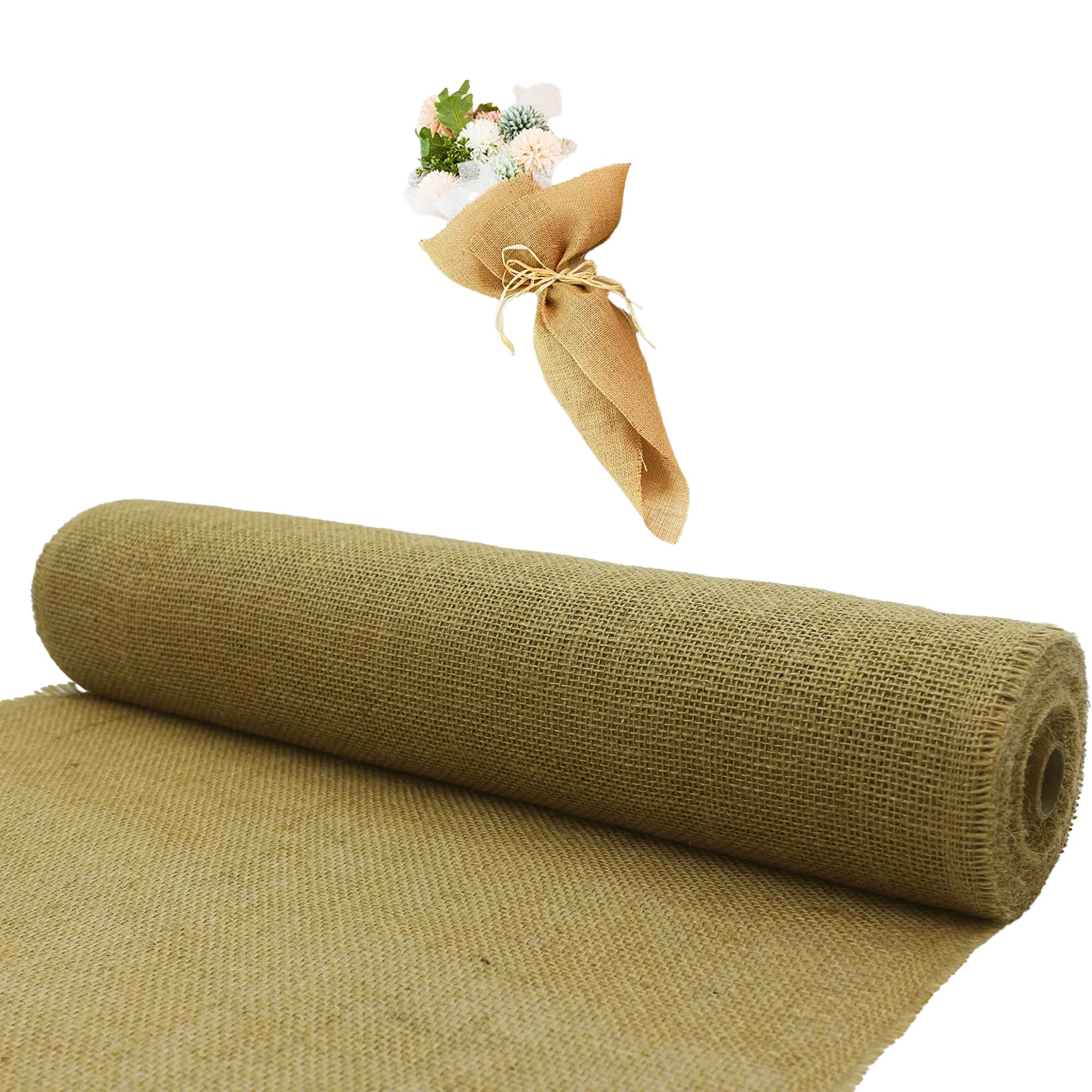 50 CM X 10M Rollo de Yute Natural, Camino de Mesa Rústico de Tela Arpillera Yute Natural, Decoración para Comedor, Boda, Bautizo, Comunión, y Eventos Especiales