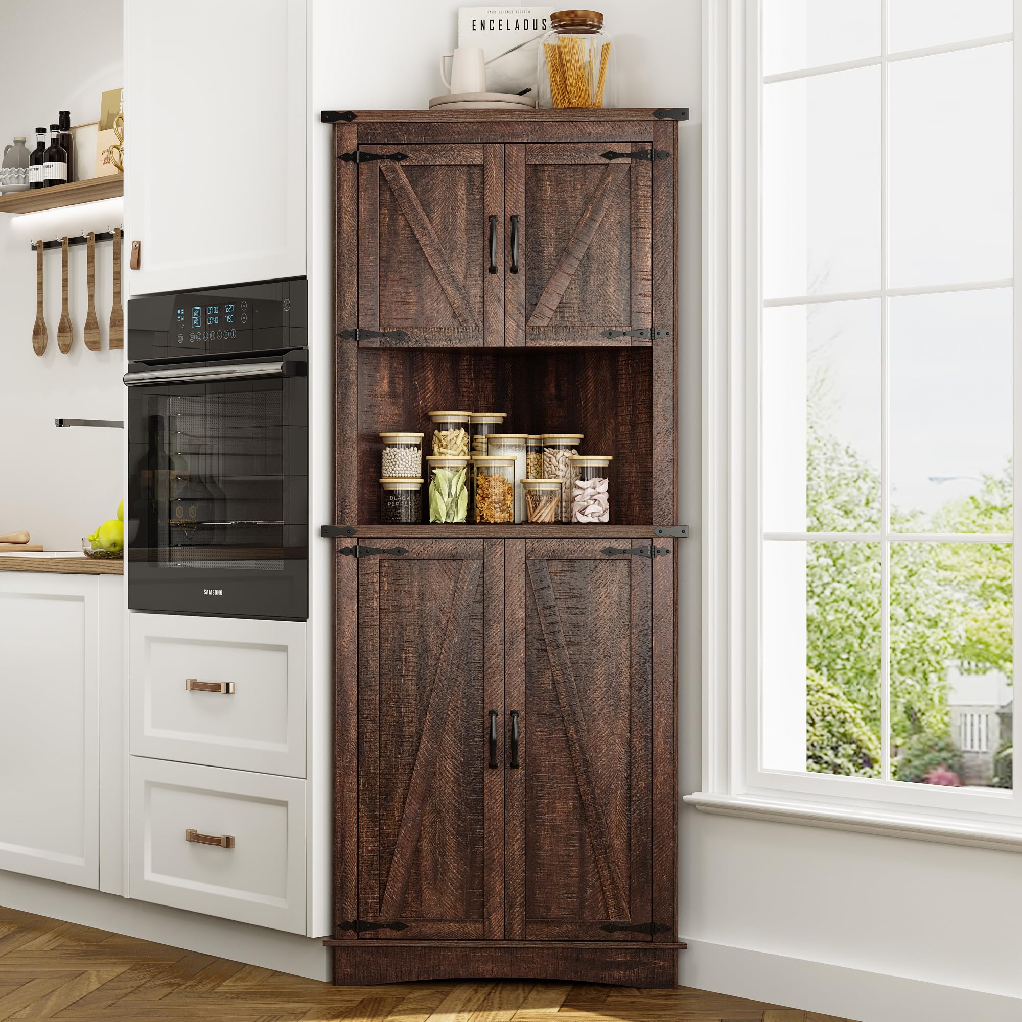chartustriable 68 Inch Tall Farmhouse Corner Cabinet