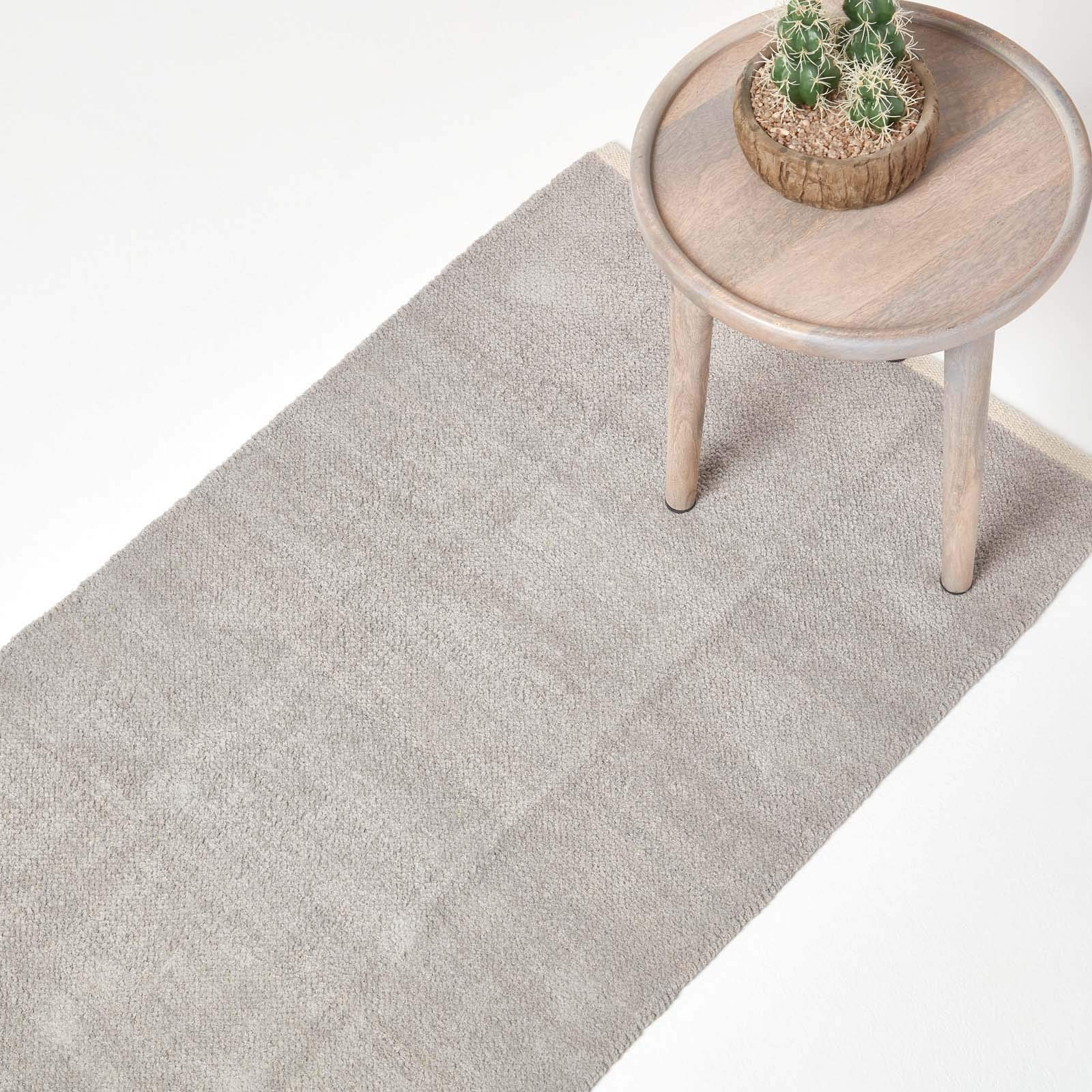HOMESCAPES Light Grey Hallway Rug 100% Cotton Plain Modern Reversible Chenille Floor Mat with Natural Colour Trim Anti Shedding Soft Touch Washable, Floor Runner, 66 x 200 cm (26" x 79") โ image 1